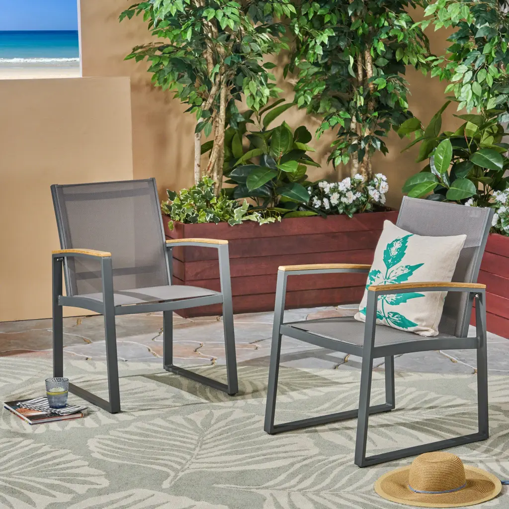 Glasgow Dining Chair Set 2 Grey Aluminum Chairs nh-ihave