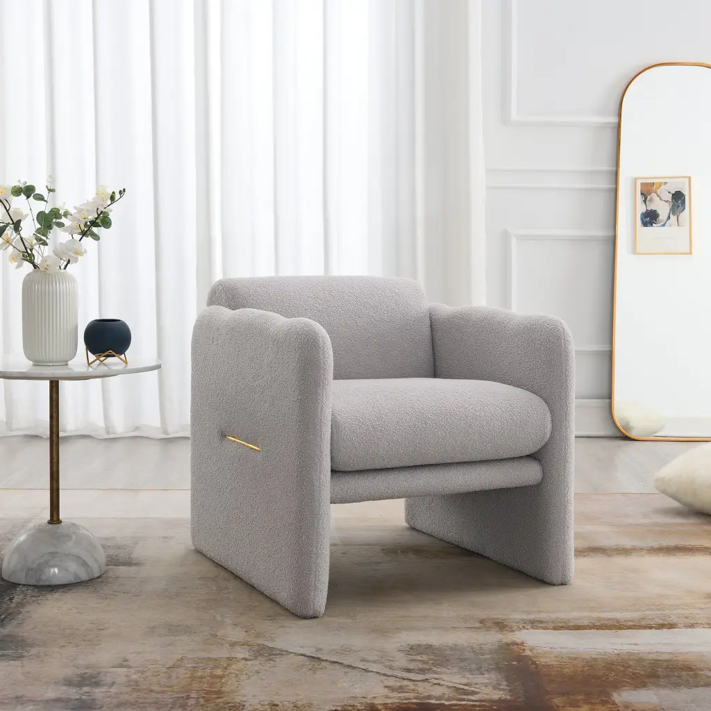 Arm Chair Waved Arms and Metal Decoration Modern Accent Chair Living Room rnb