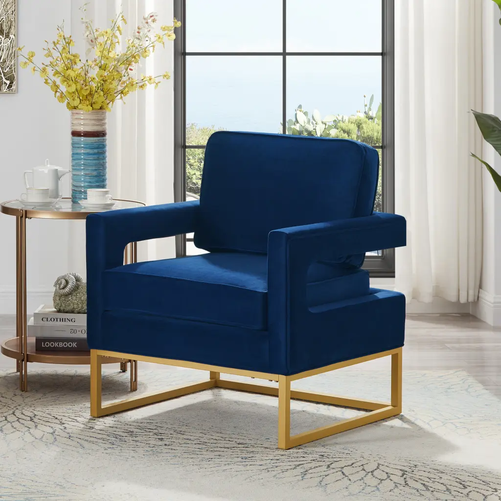 Modern Style Accent Chair Gold Metal Base Velvet Upholstered Leisure Chair wm home furniture