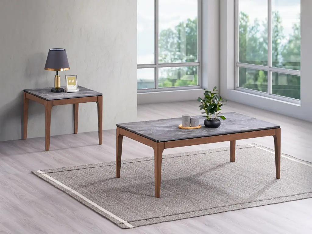 Bevis Coffee Table - Engineered Stone & Walnut Finish LV02645 acme onsite store
