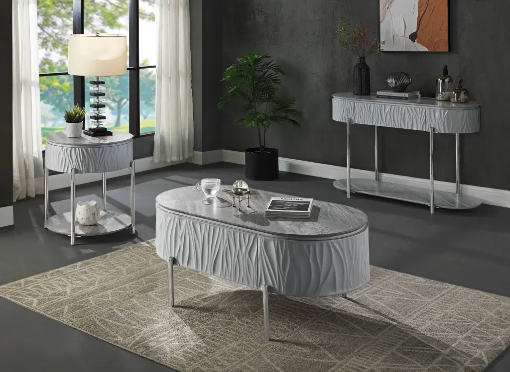 Yukino Coffee Table Gray High Gloss Chrome Finish LV02411 acme onsite store
