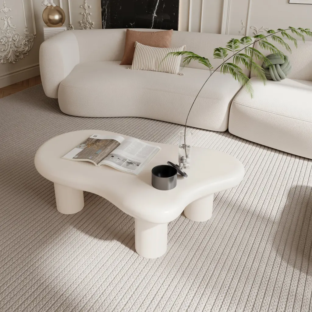 40 Inch Cream Cloud Coffee Table Living Room White Premium fs furniture