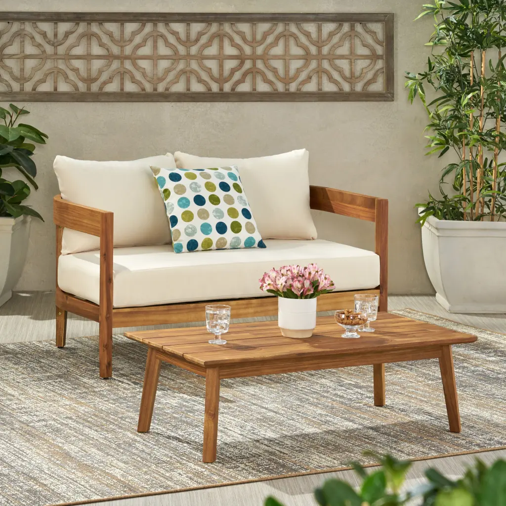 Brooklyn Seat Coffee Table Teak Wood Waterproof Fabric nh-cloudhouse