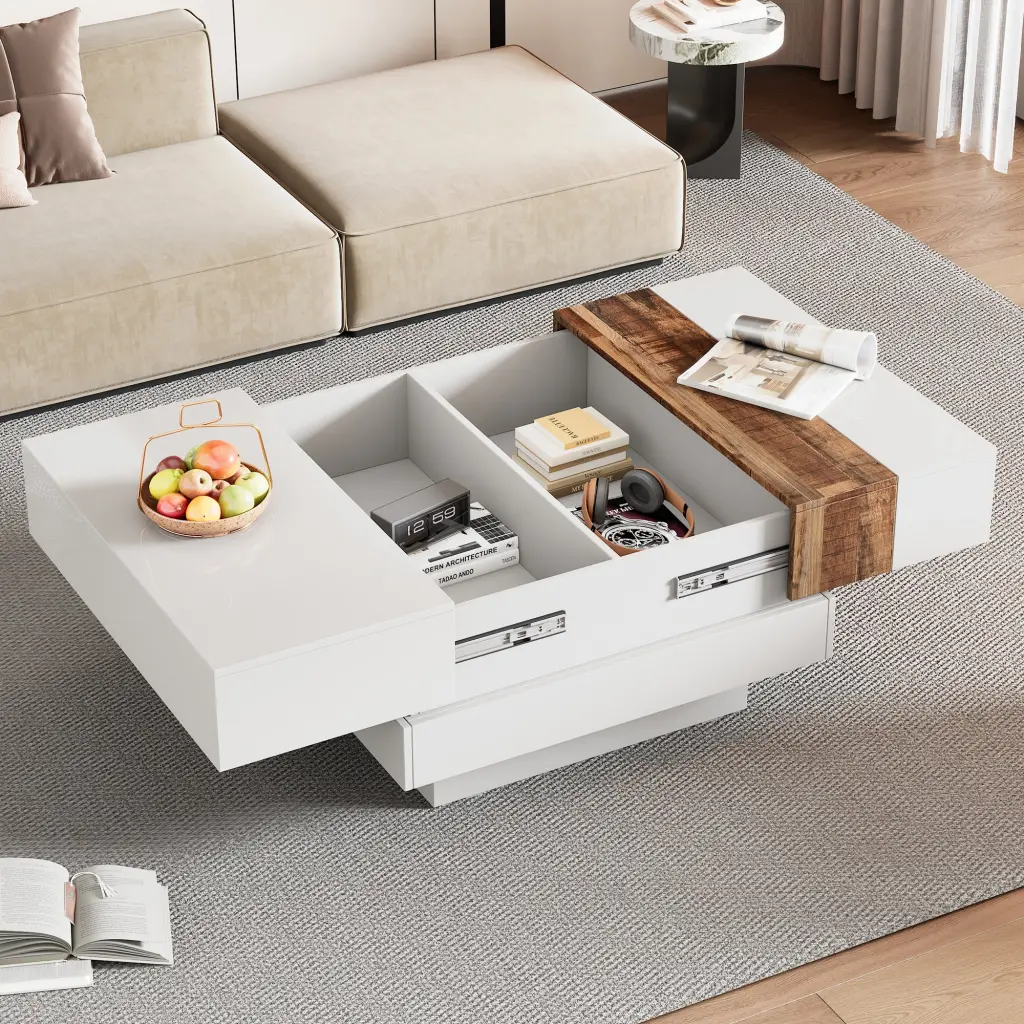 31.4 Inch Square Coffee Table Sliding Tabletop High Gloss Finish on-trend