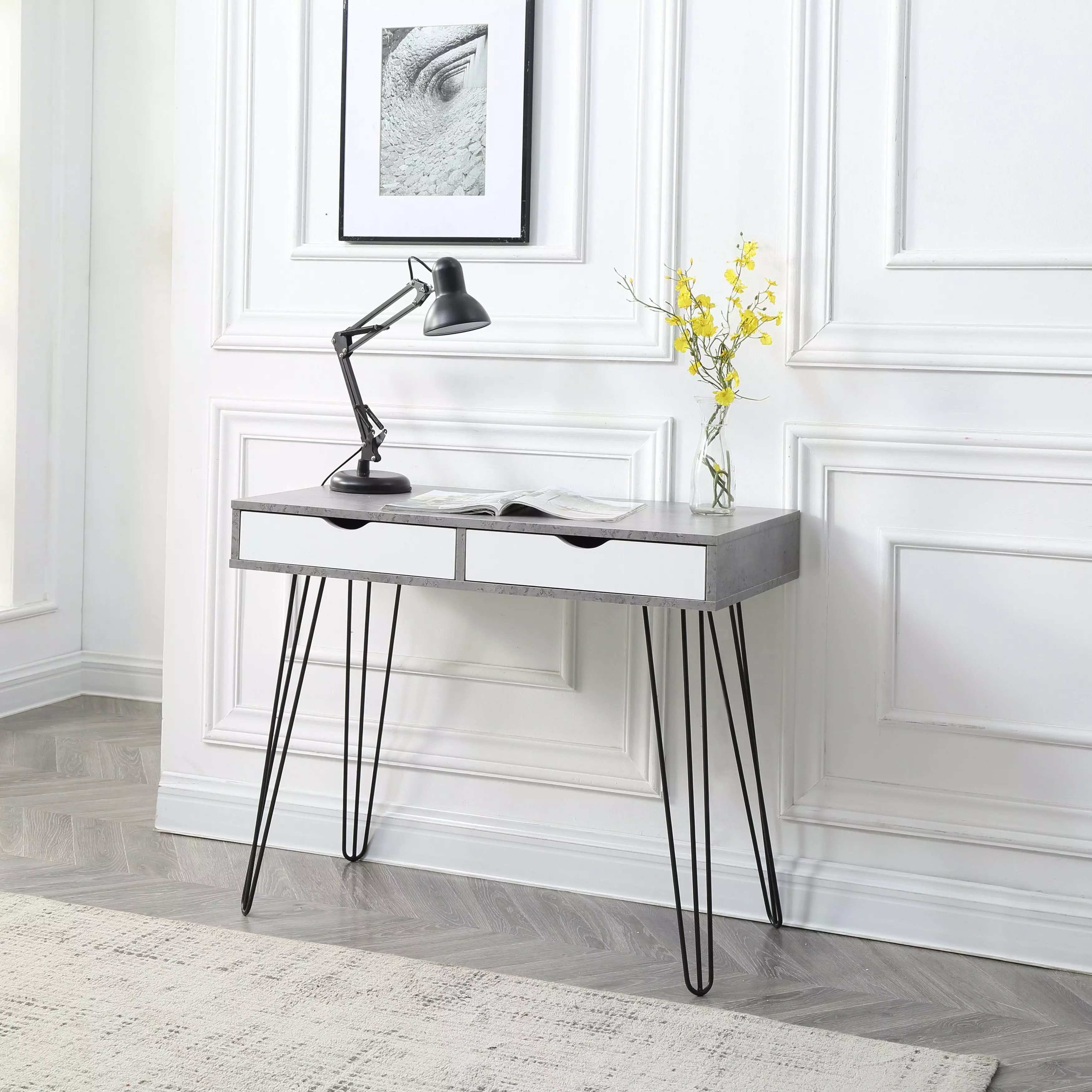 AC Pacific Laurel Grey Mid-century Modern 2-drawer Home Office Desk