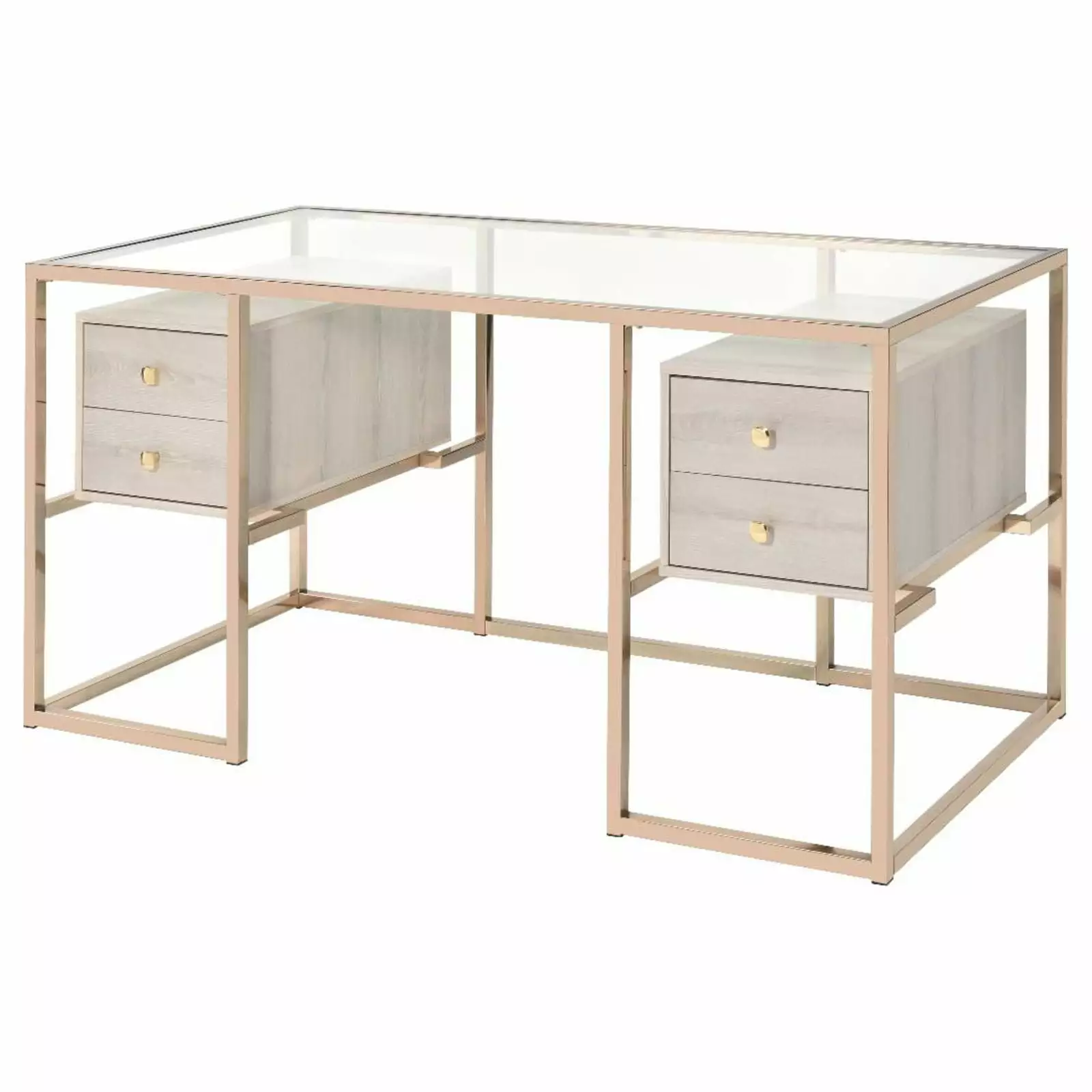 ACME Furniture Huyana Contemporary Tempered Glass & Metal Desk Clear and Gold