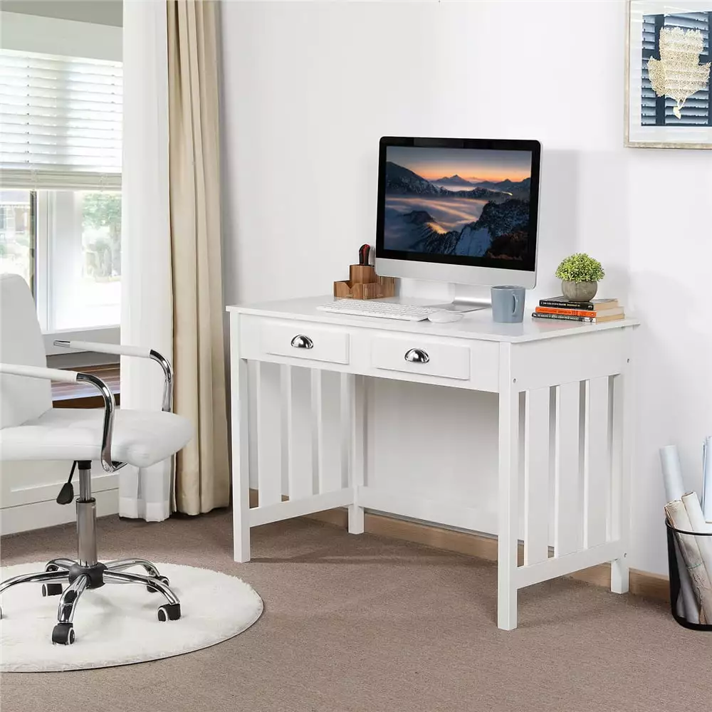 Alden Design Modern White Desk Removable Floating Organizer Home Office