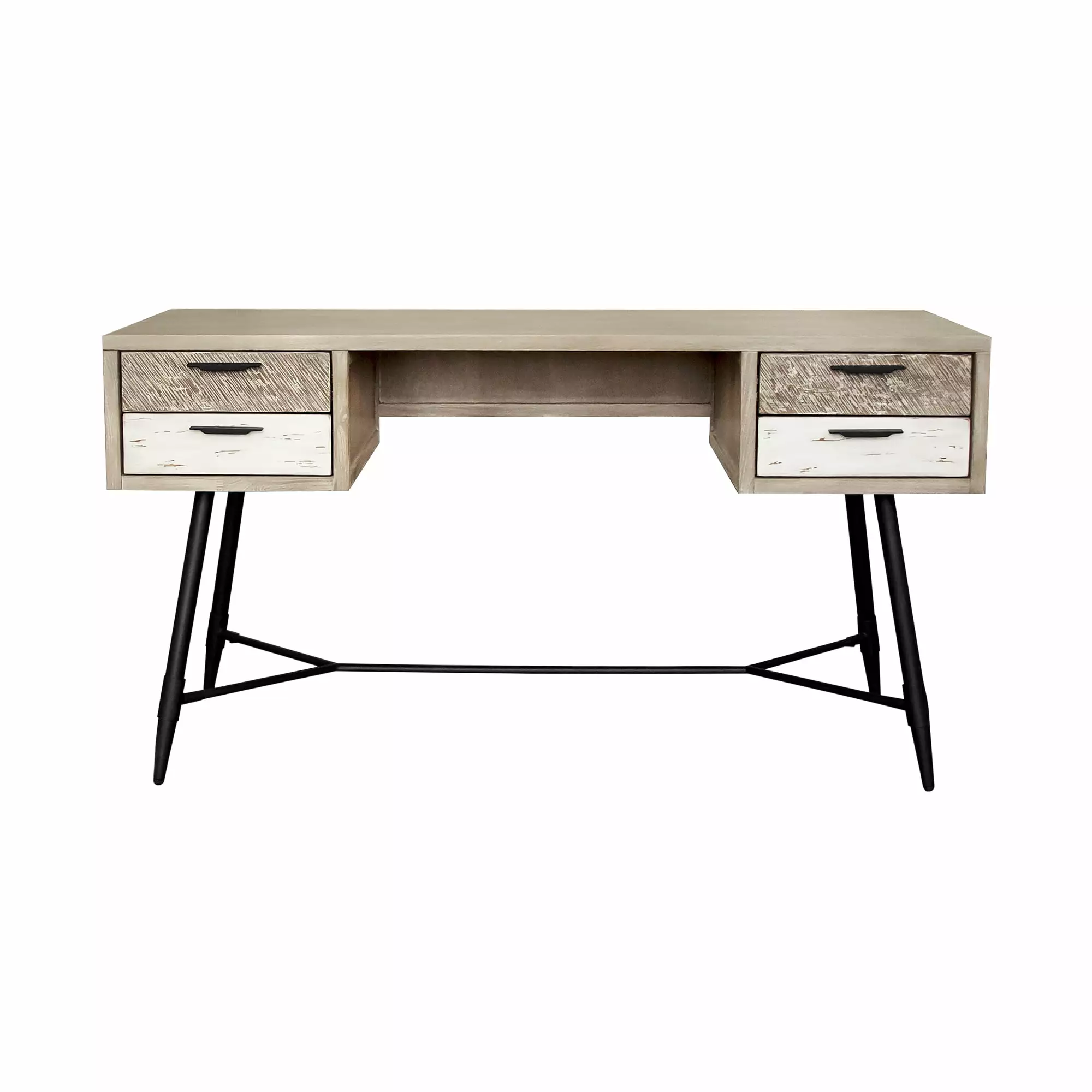 Armen Living Bridges 4-Drawer Modern Wood Desk Natural Gray