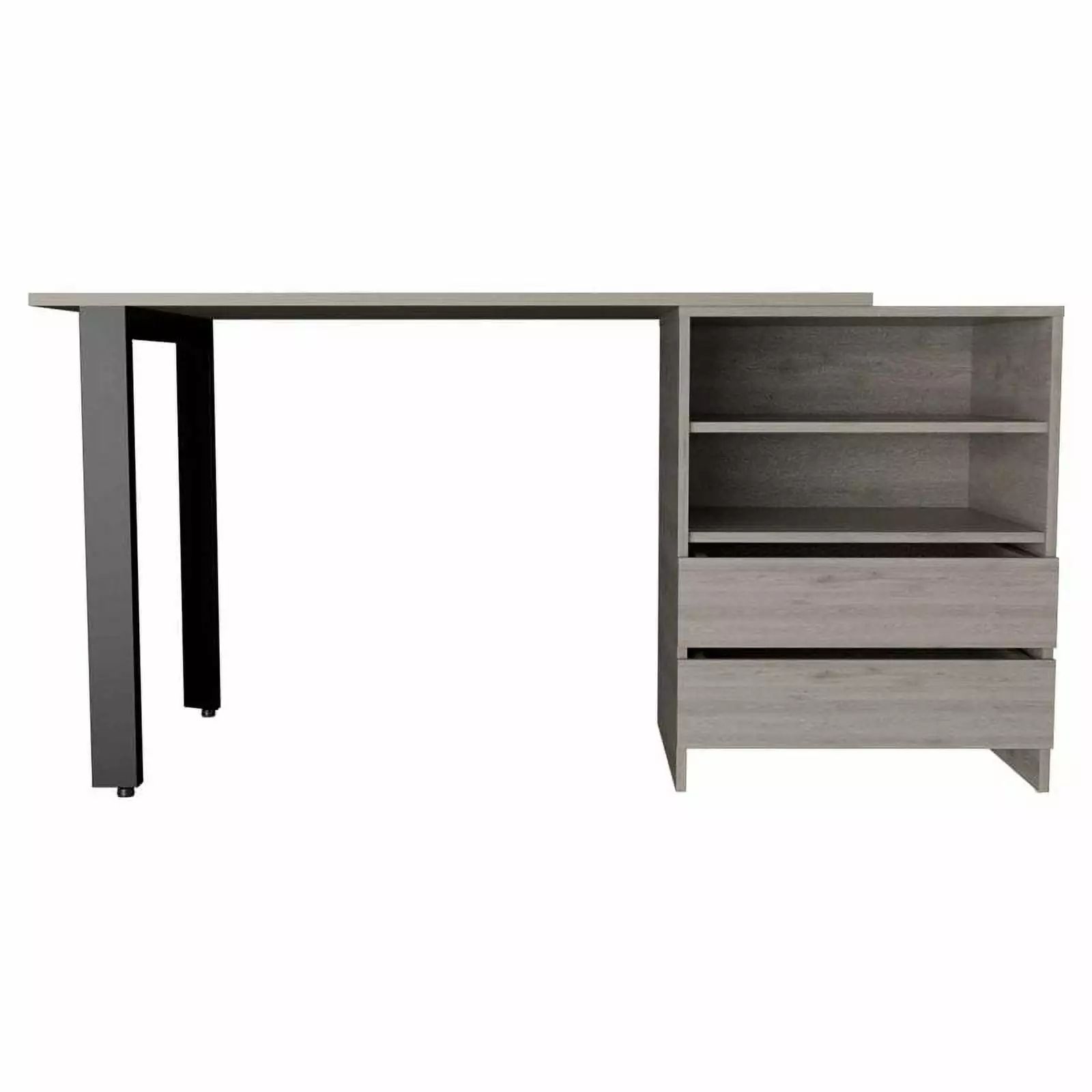 Atlin Designs Modern Wood Desk 2 Drawers and 2 Shelves Light Gray