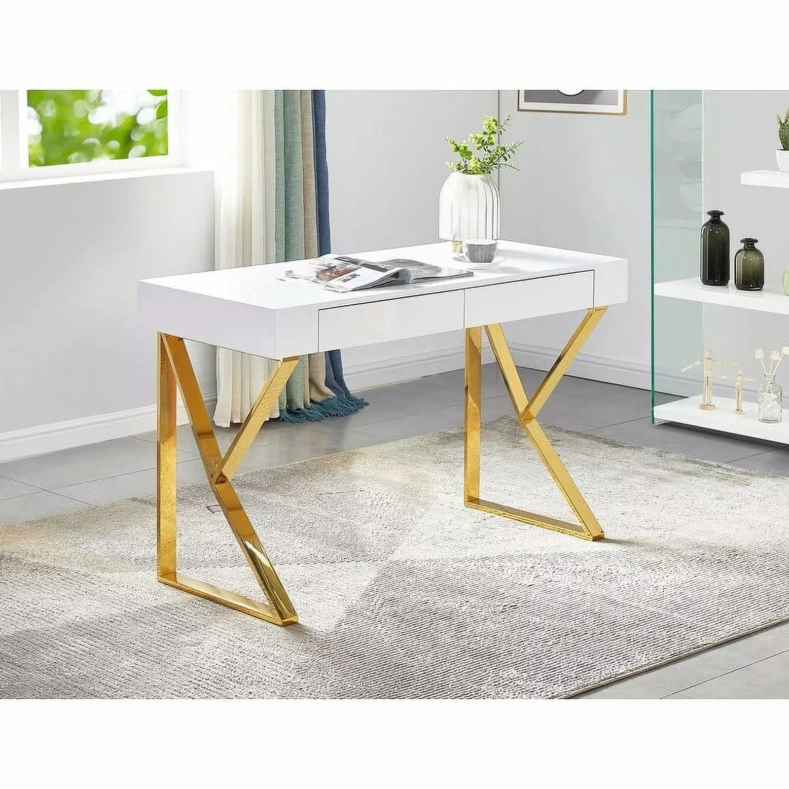 Best Master Furniture Philon 47 Modern Wood Computer Desk Gold