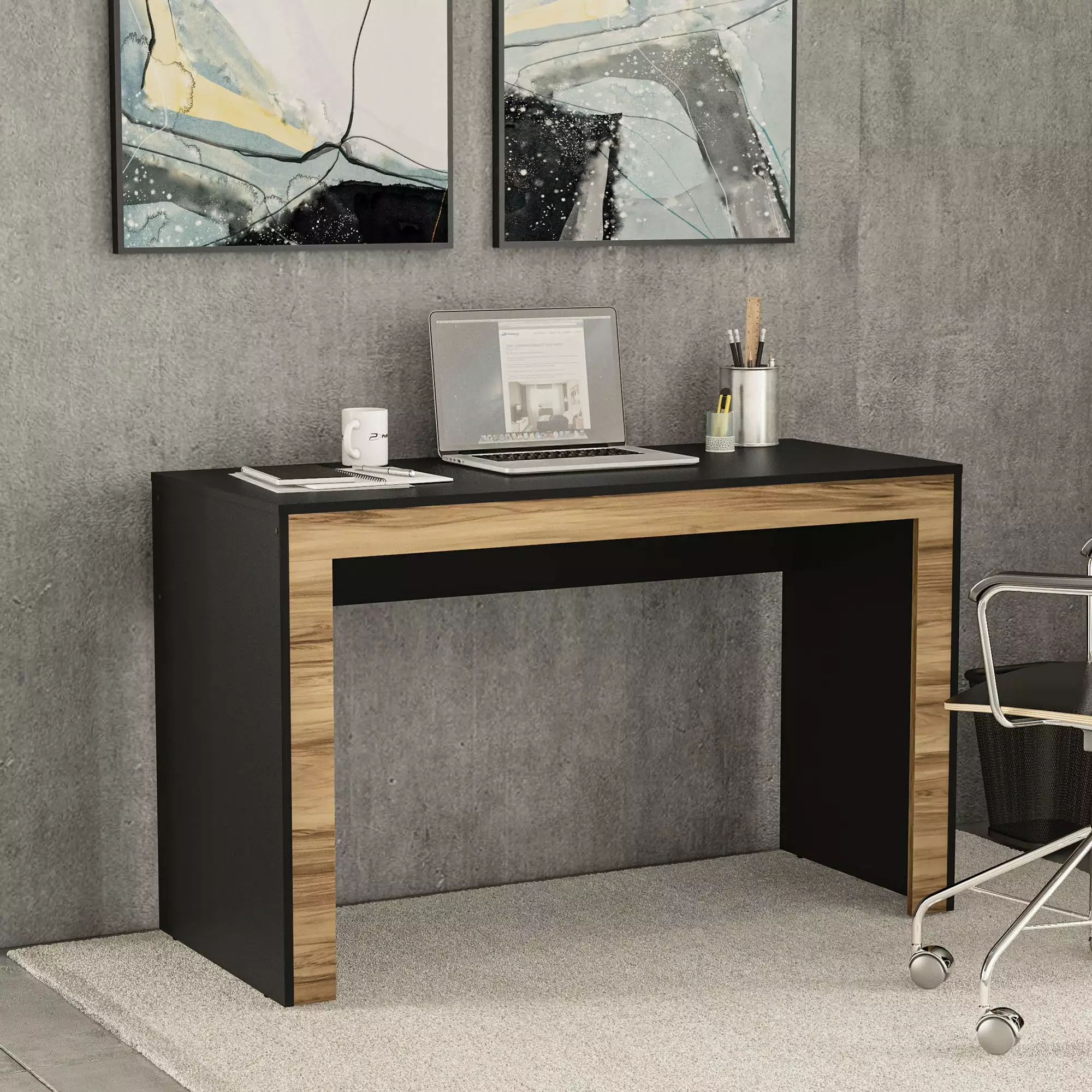 Boahaus Fukuoka Modern Computer Desk Black - Brown Matte Adults