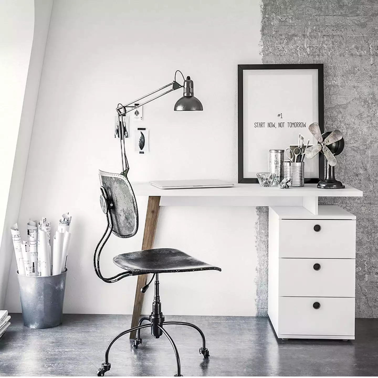 Boahaus Tokyo Modern White Computer Desk 3 Drawers Adults