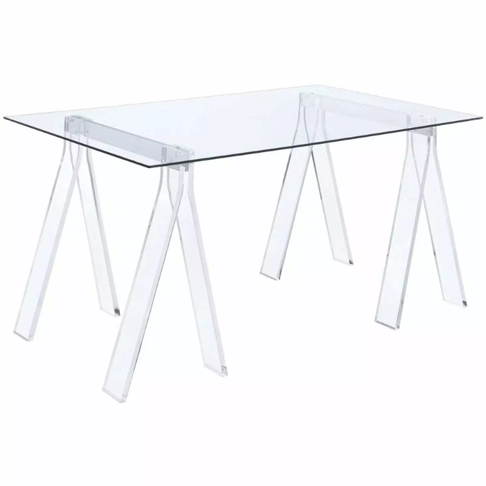 Bowery Hill Contemporary Glass Top Writing Desk Acrylic Sawhorse Legs