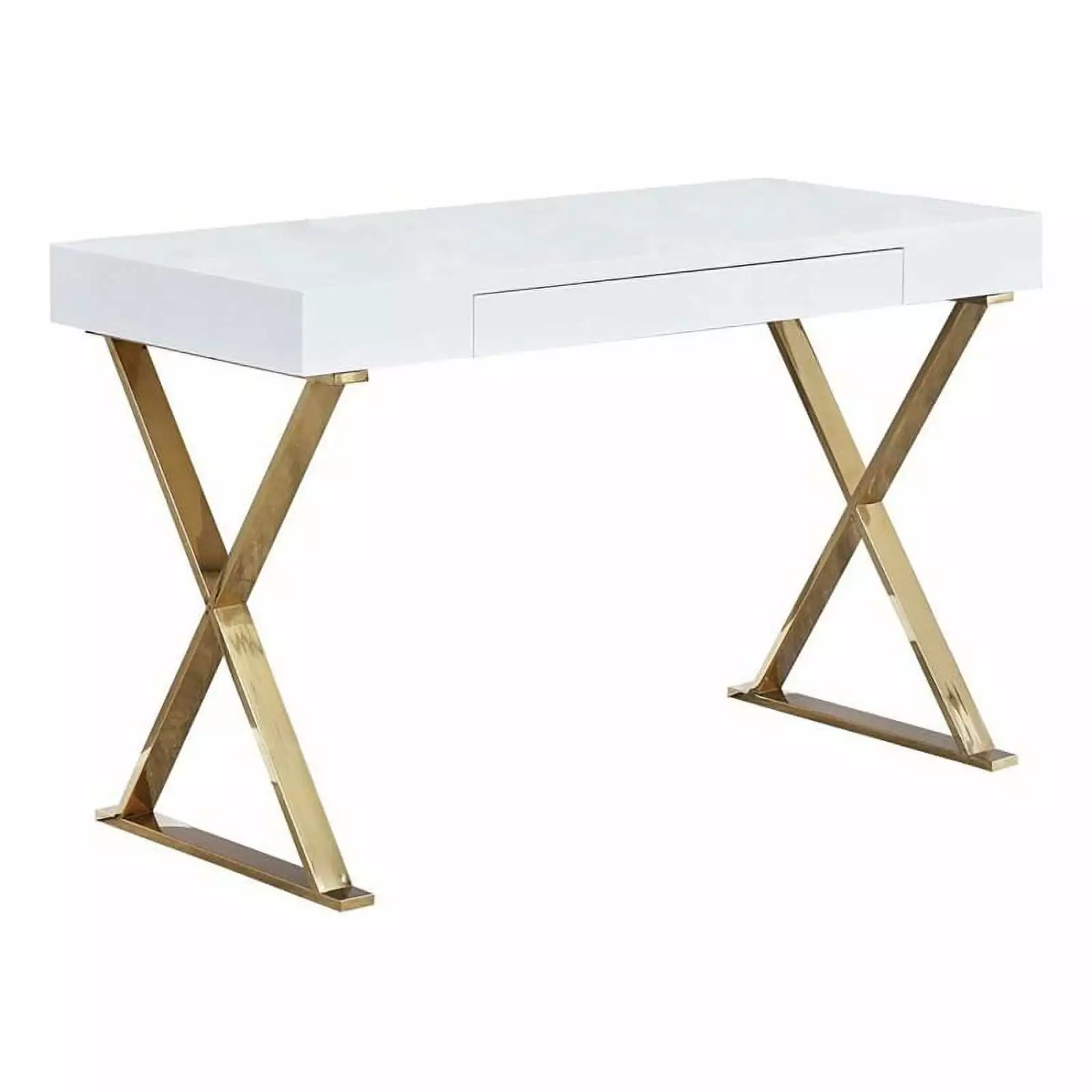 Bowery Hill Modern Wood and Stainless Steel Computer Desk Gold and White