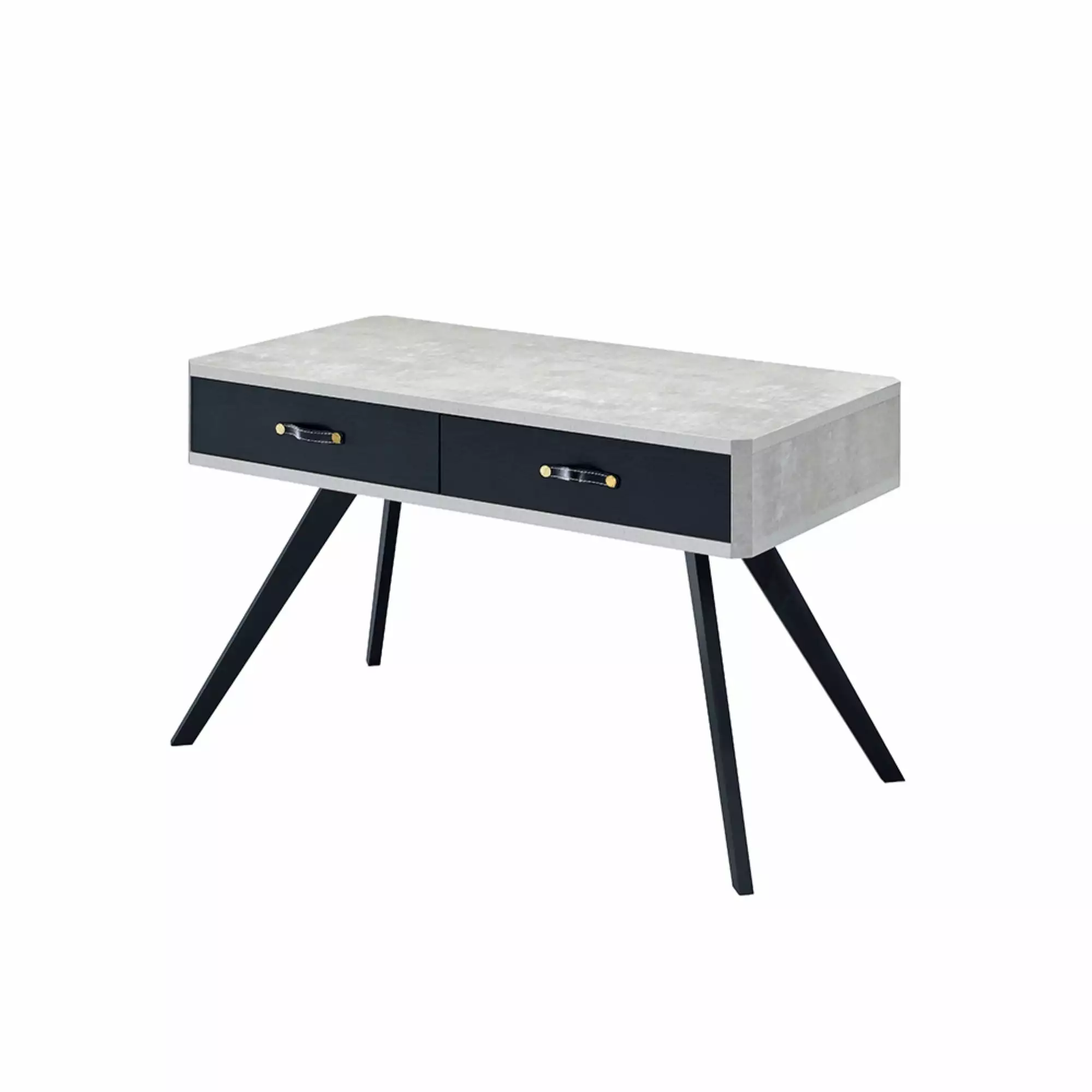 Benjara Faux Concrete Desk Two Drawers and Flared Legs, Black and Gray Modern Office Desk Convenience Concepts