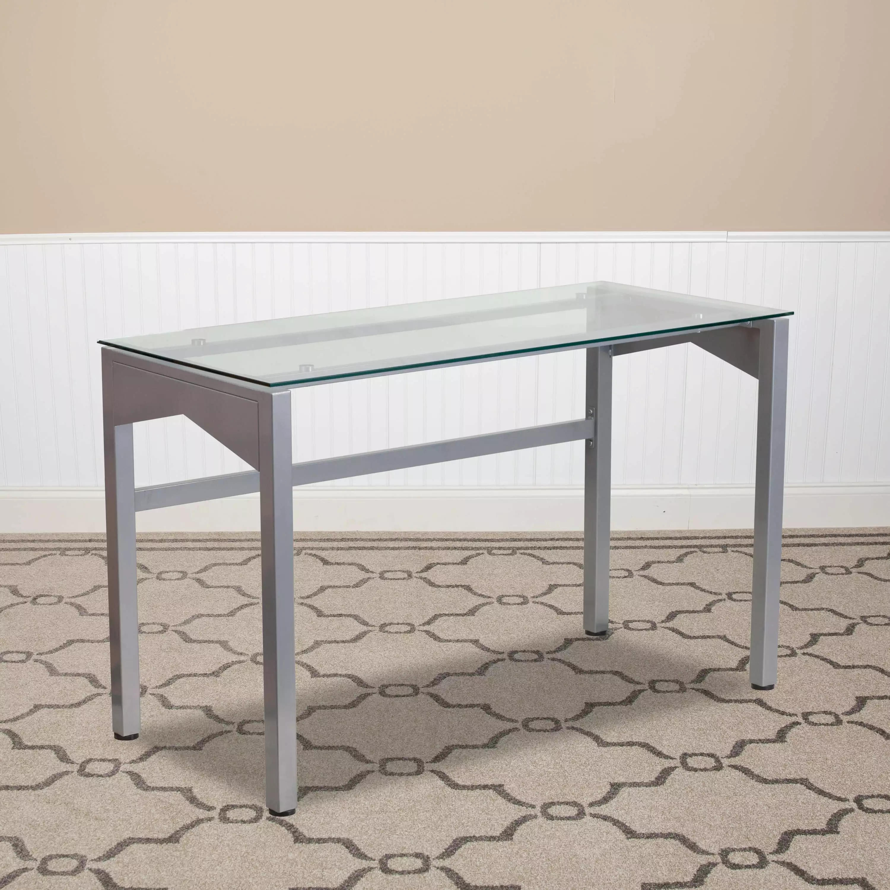 Emma + Oliver Modern Desk Clear Tempered Glass Top Home Office