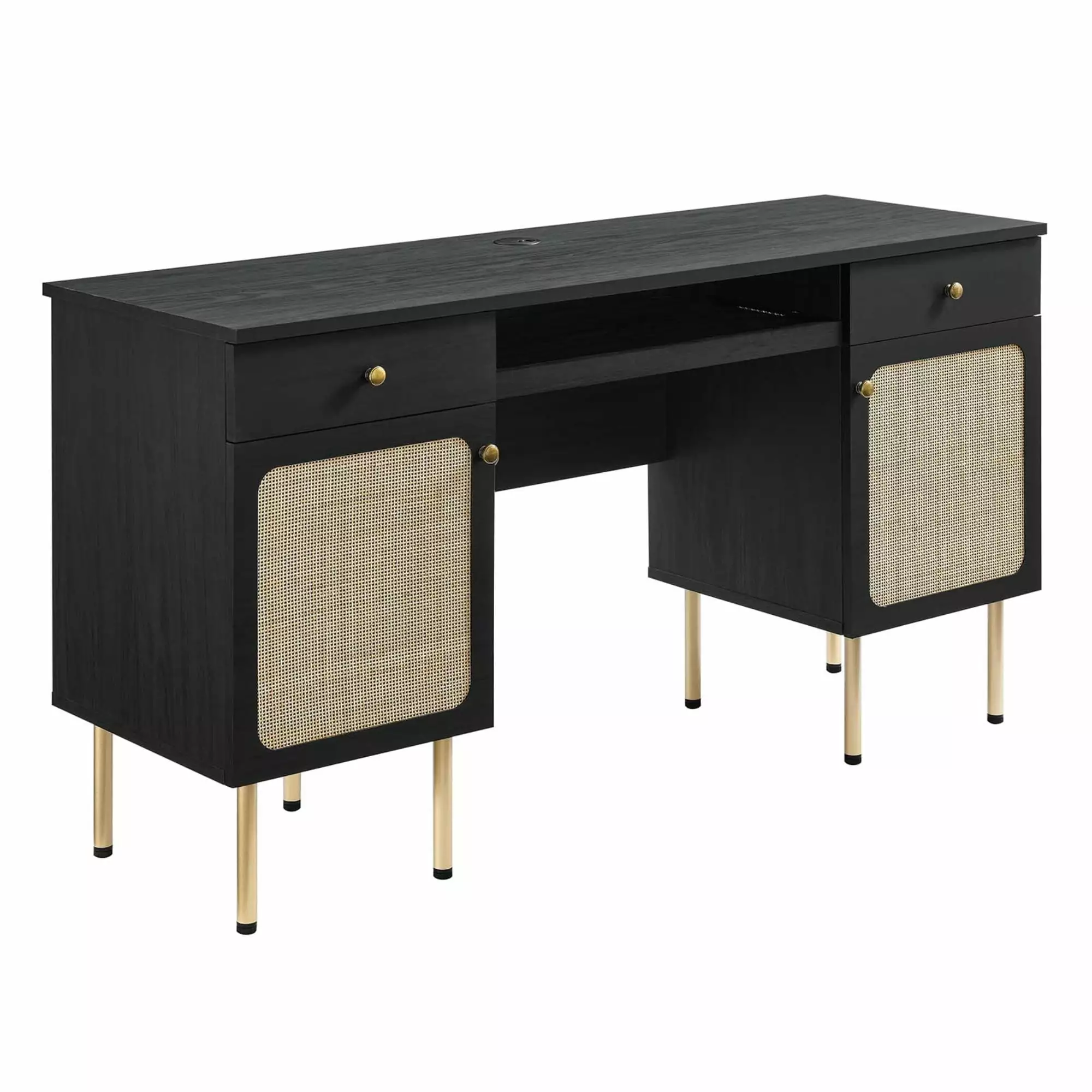 Ergode Office Desk Rattan Weaving and Adjustable Shelves - Stylish and Functional Workspace Desk