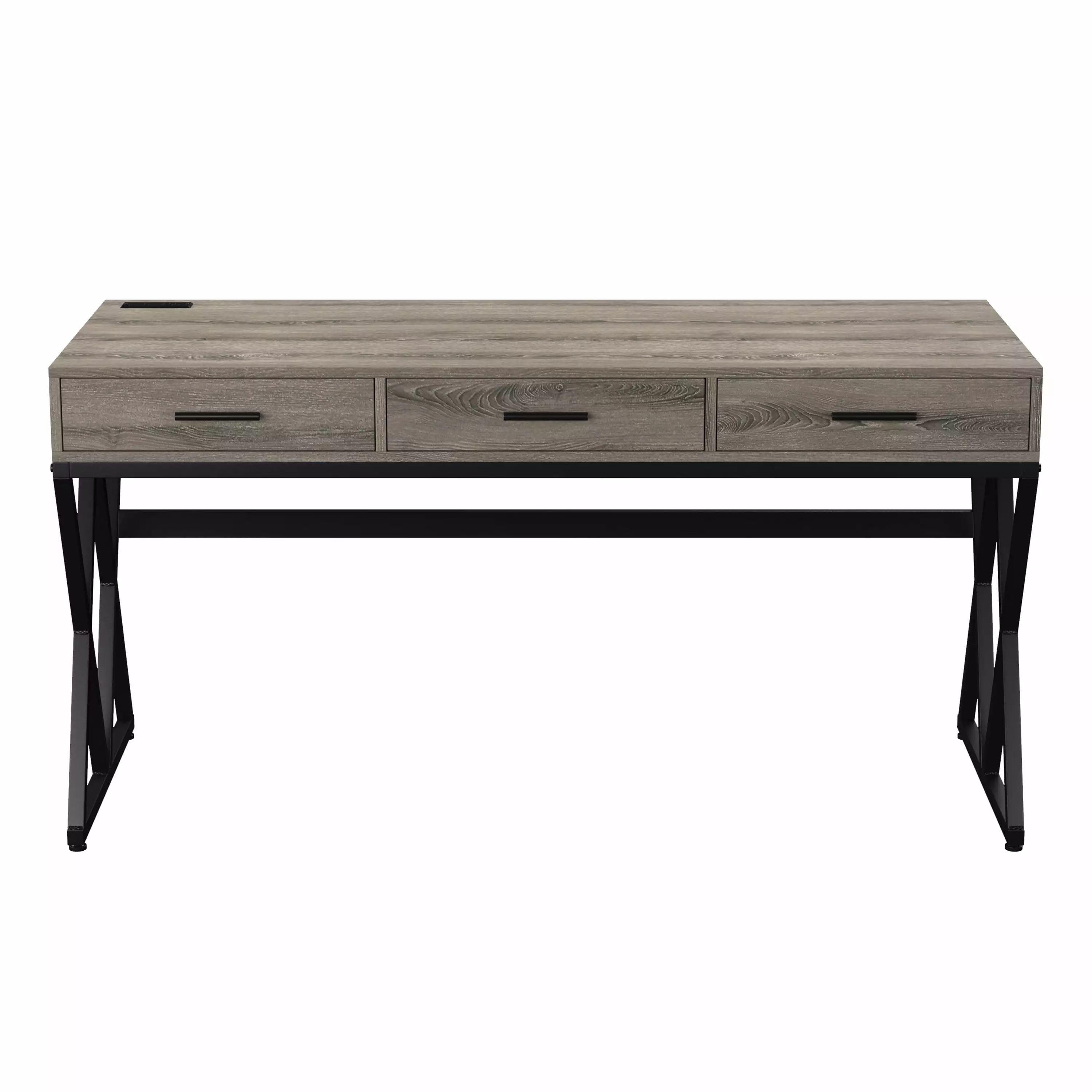 Furniture America Varon Metal 59 Inch Desk USB Gray Sand Black
