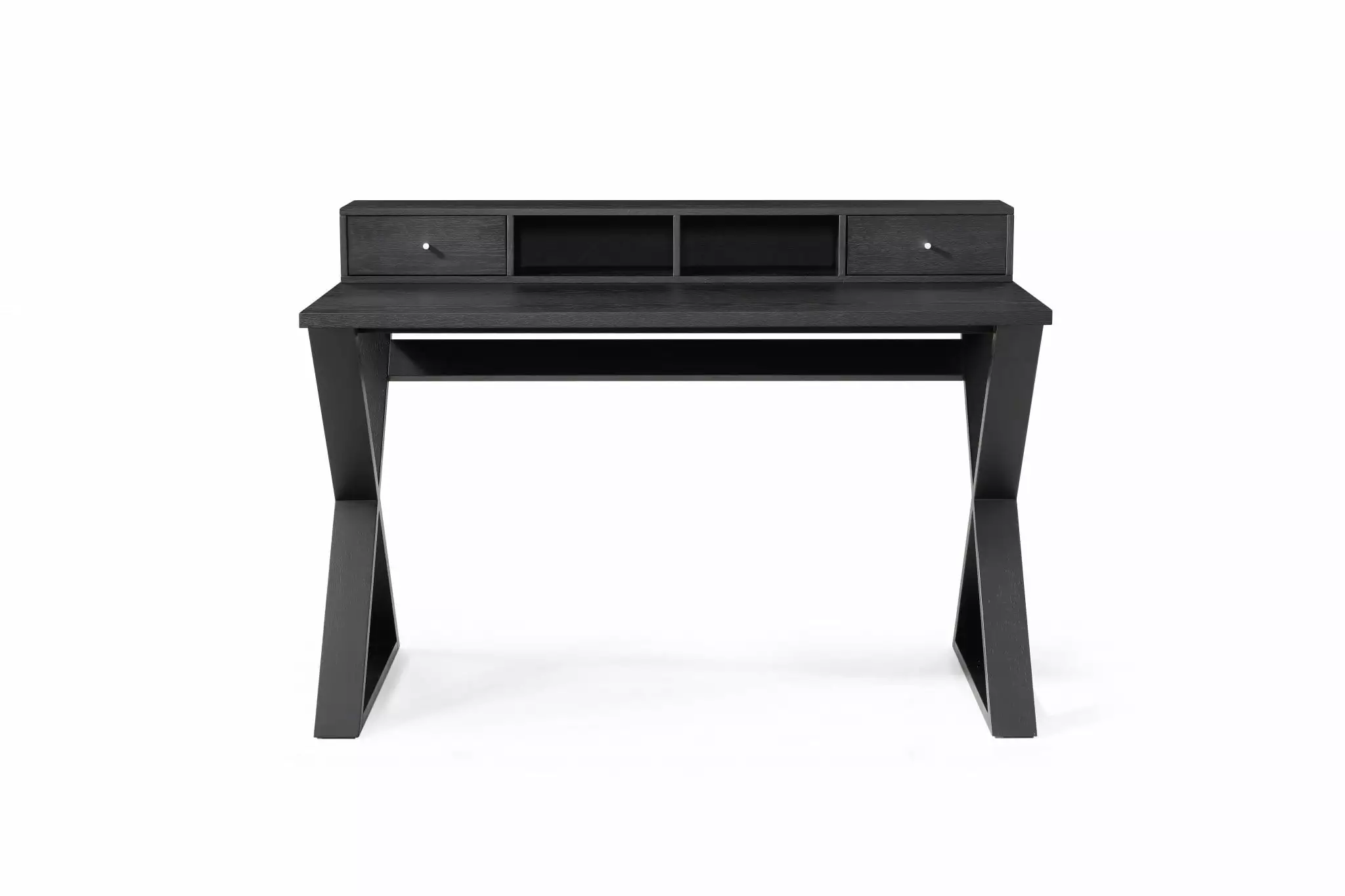 Rectangular Black Veneer Desk 2 Small Drawers Modern Home Office Workstation HomeRoots