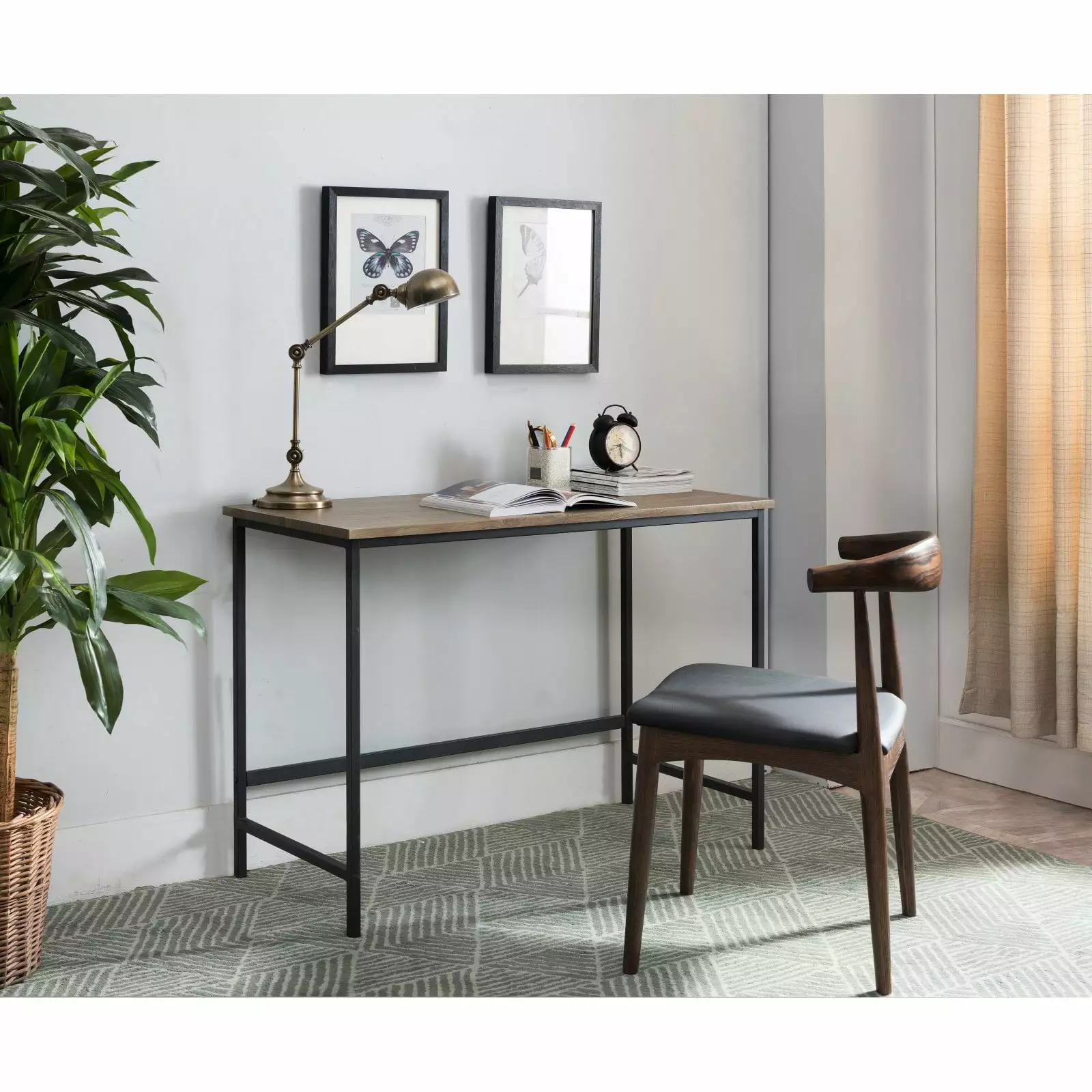 Inroom Furniture Designs Desk Wood Product Metal Frame Black Grey Modern Home Office Desk K&B