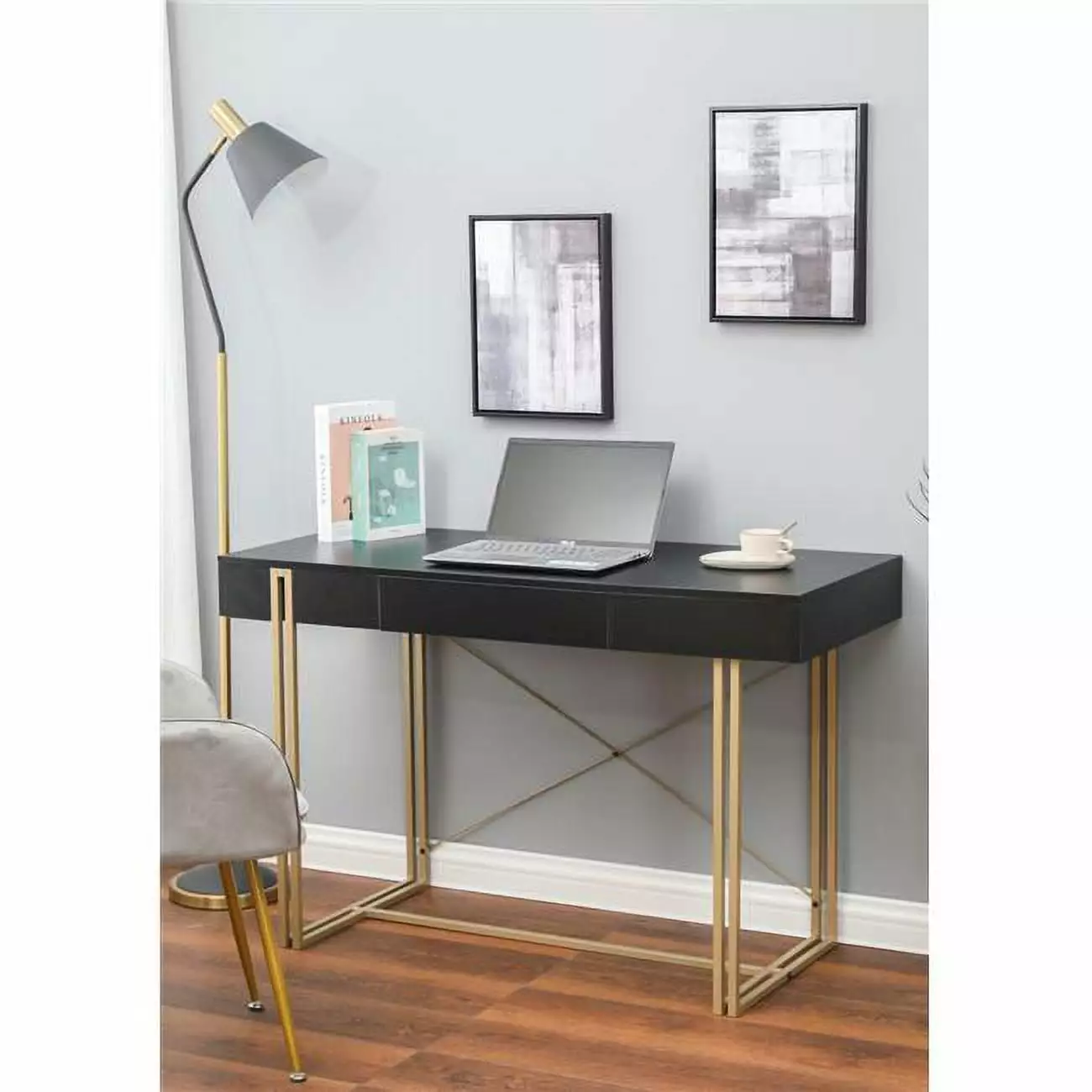 LuxenHome Modern Black Engineered Wood Home Office Desk