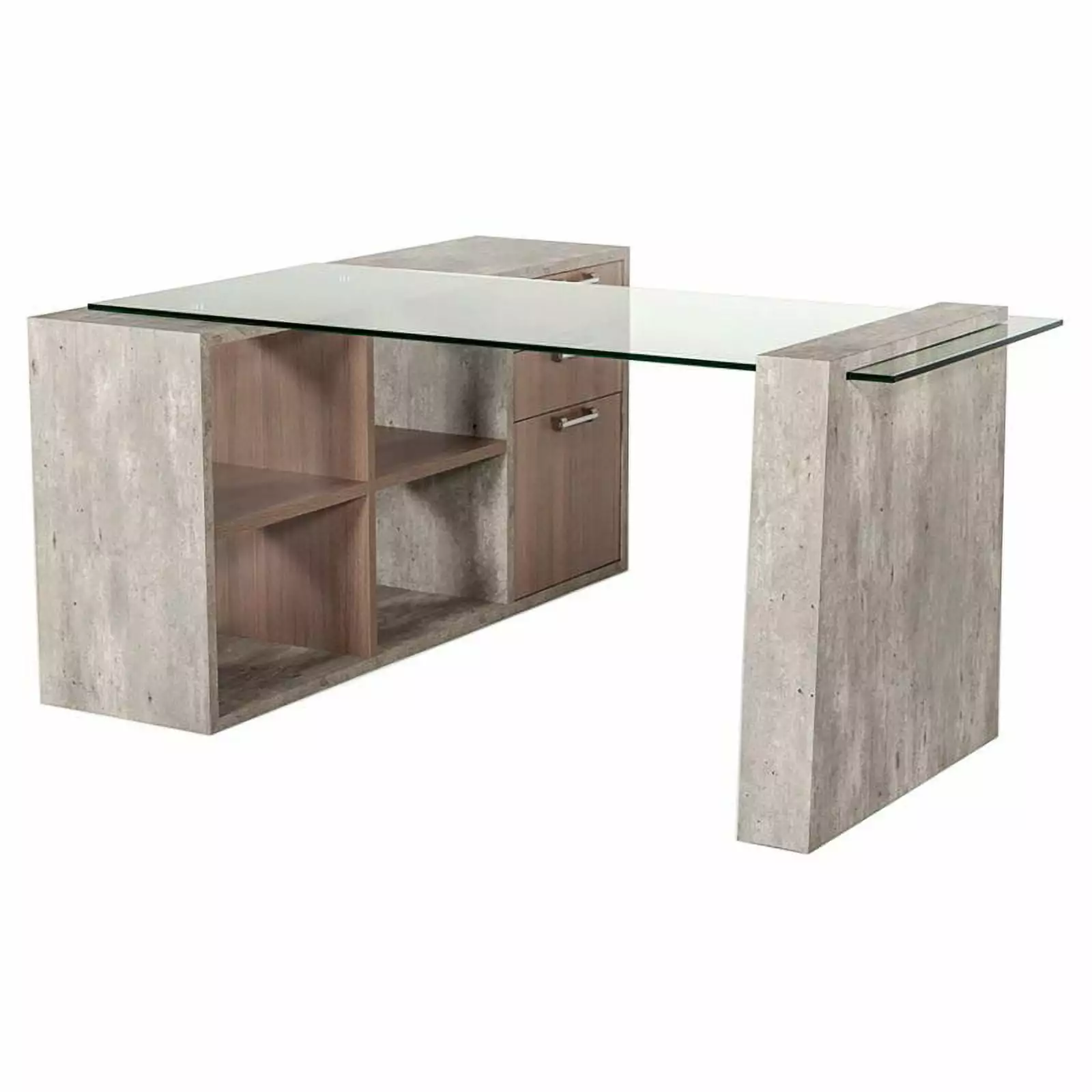 Modrest Boston Modern Tempered Glass and Faux Concrete Writing Desk Clear Gray