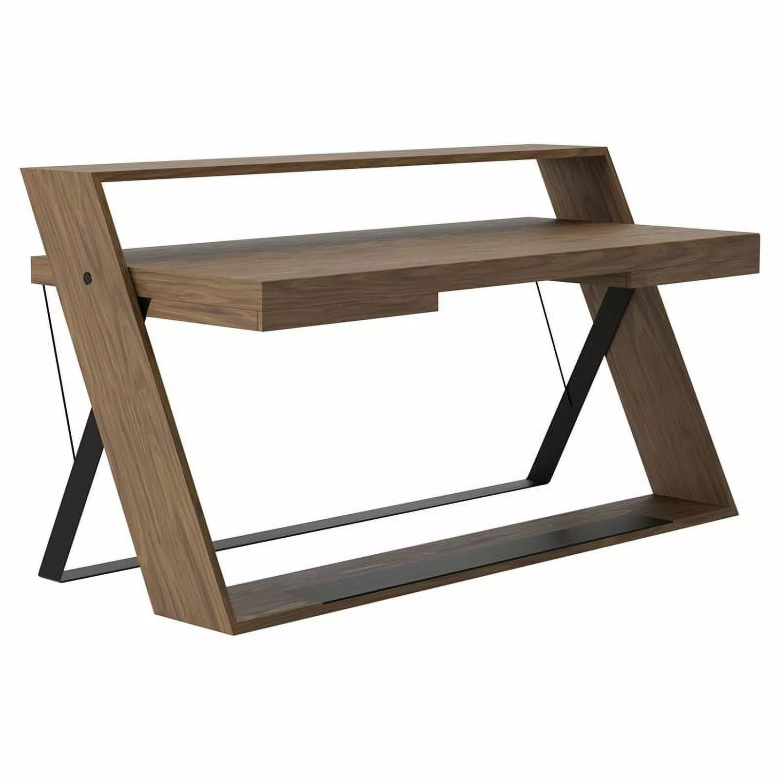 Modrest Carrie Modern MDF Wood & Metal Office Desk Walnut Black