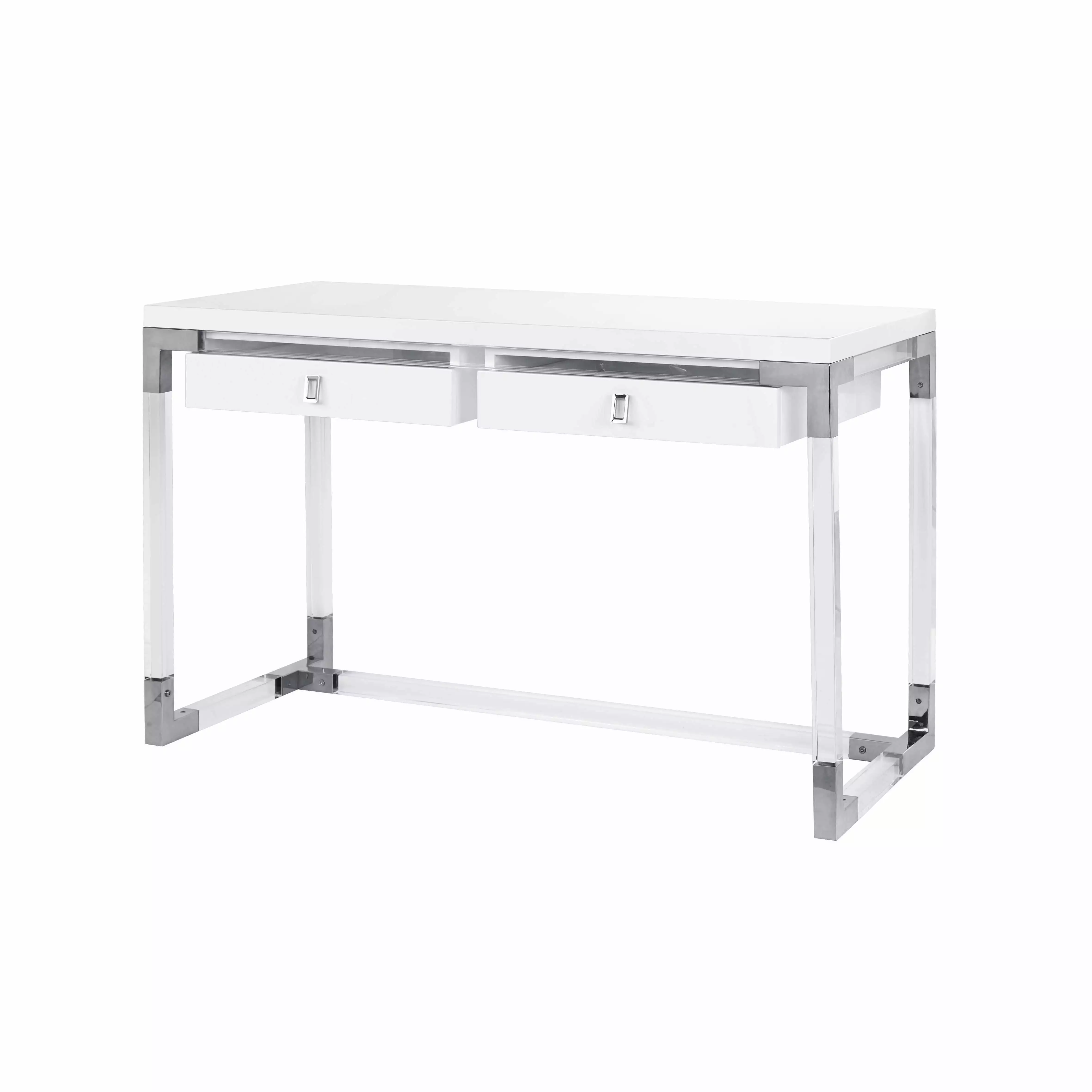 Pasargad Home Firenze Contemporary Desk Lacquer Top Lucite and Chrome Base