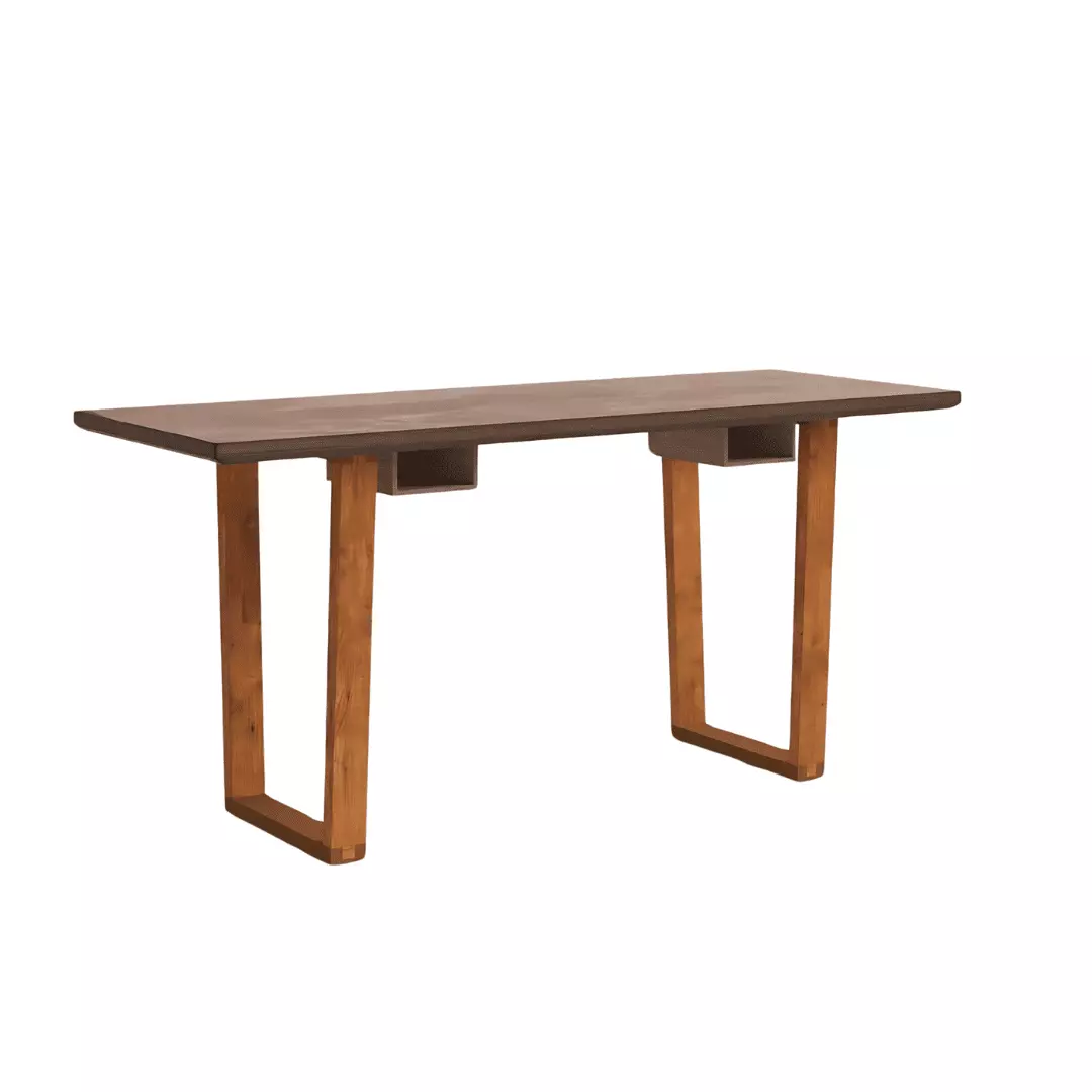 Posh Pollen Arden Desk Modern Wood Desk Open Storage Trapezoid Legs Home Office