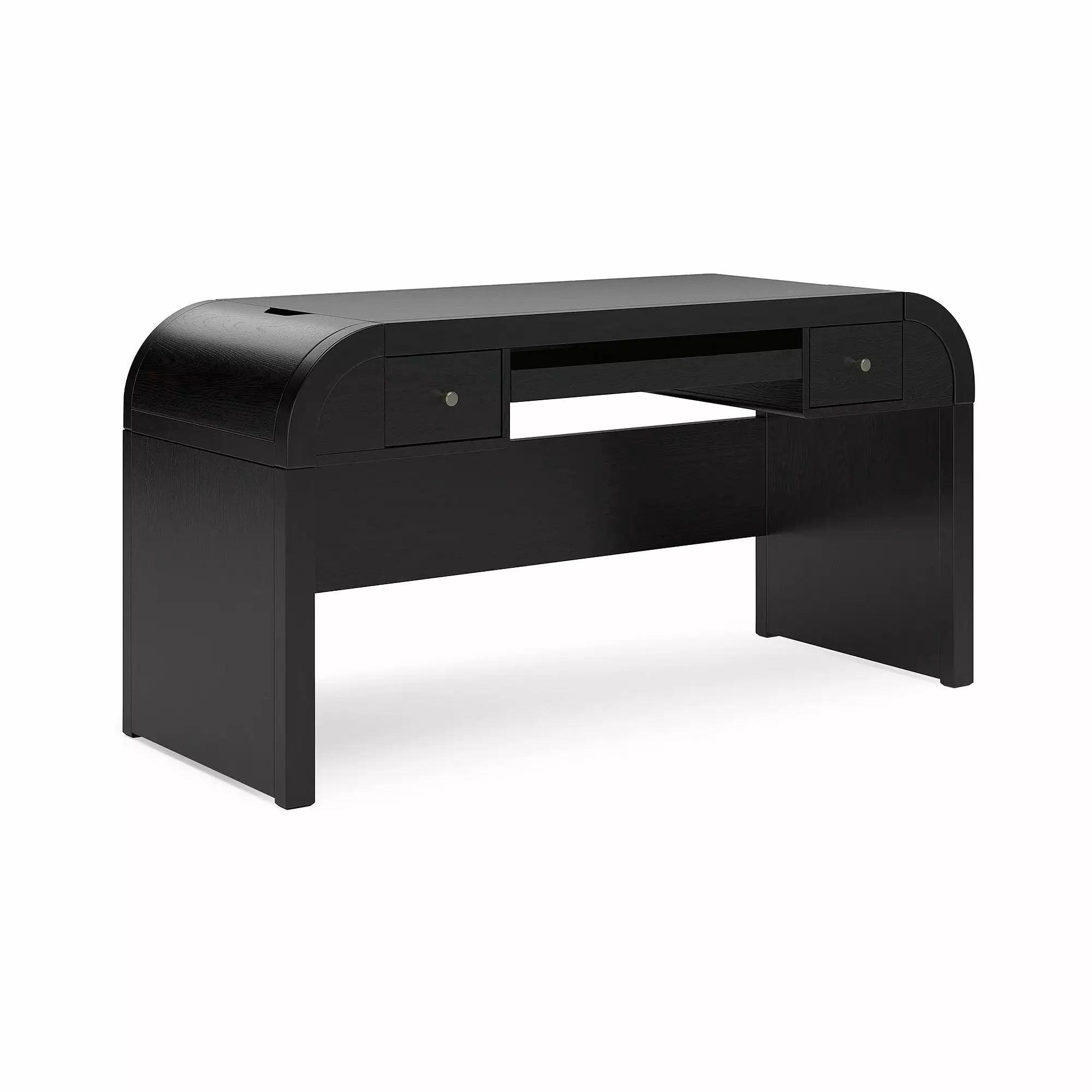 Signature Design Ashley Rowanbeck 60 Home Office Desk Pull-Out Keyboard Tray and USB Charging - Black Modern Desk