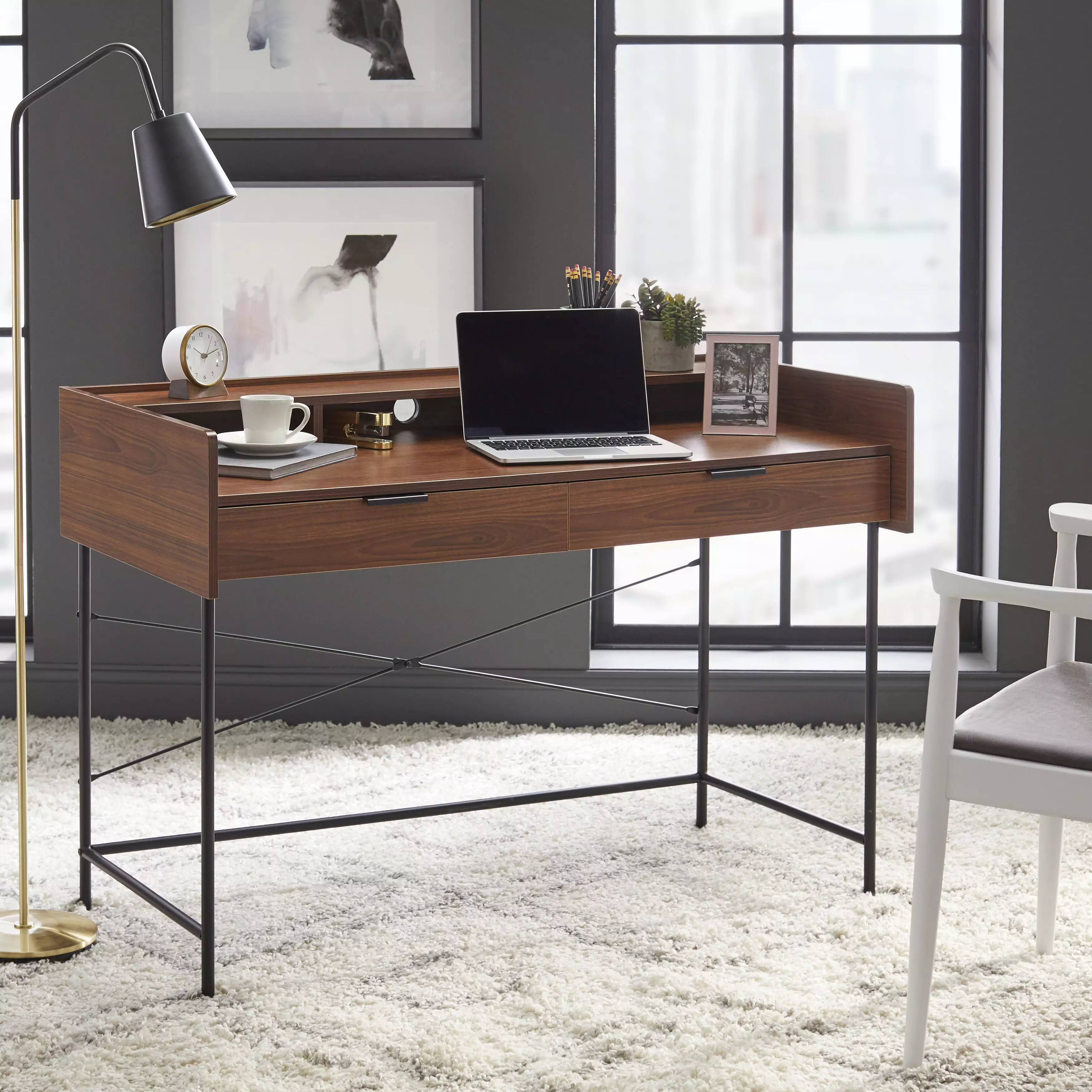 TMS Essex Desk Walnut Mid-Century Modern Home Office Writing Table