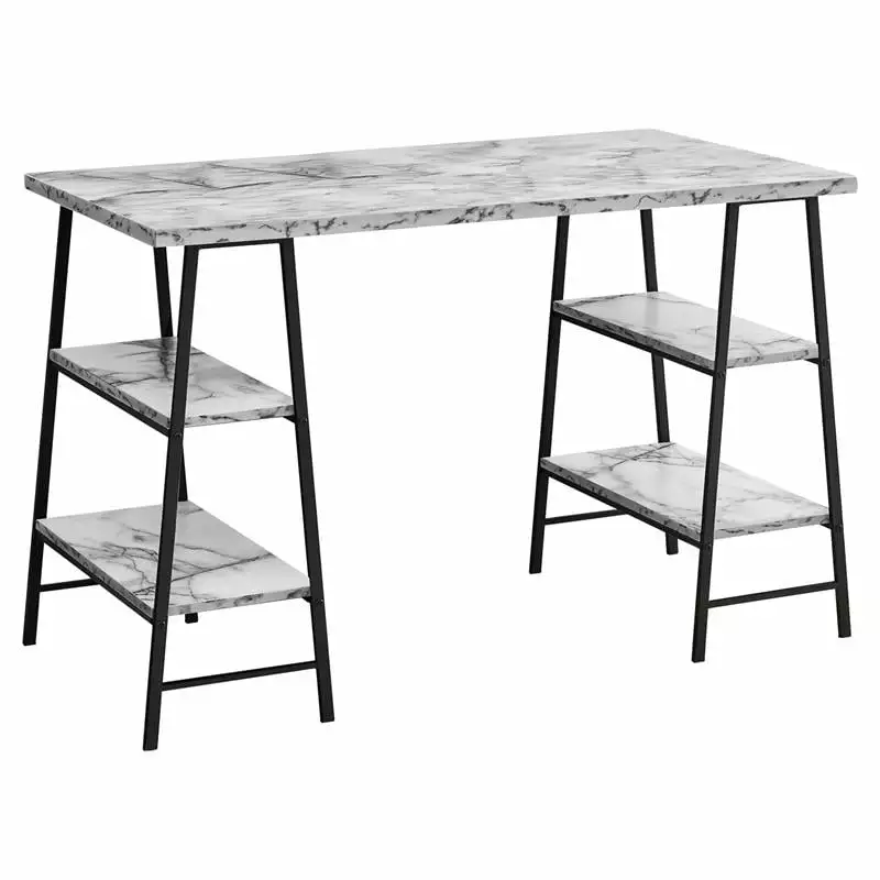 UrbanPro Computer Desk - 48L White Metal Frame Marble Look Home Office Desk