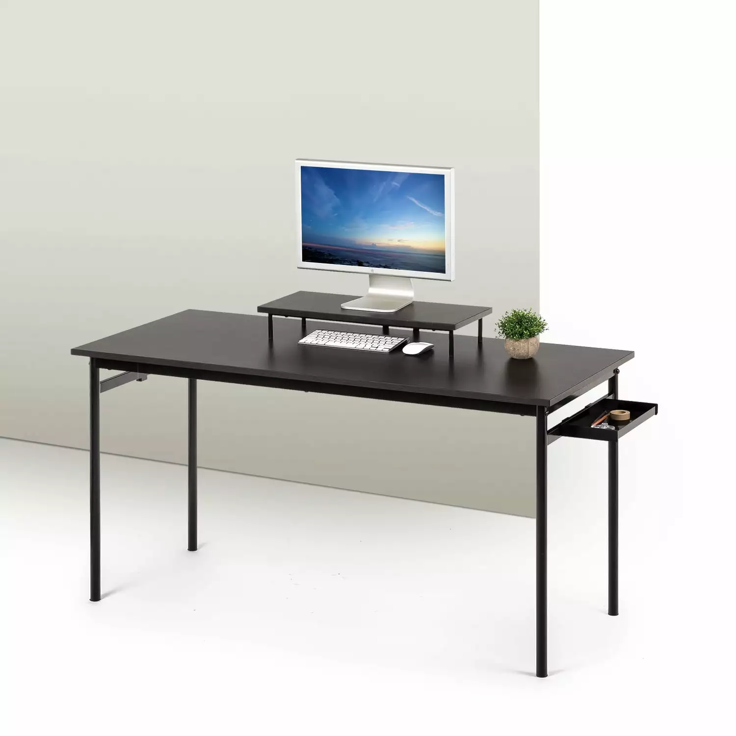 Zinus Tresa Black Metal Desk Storage and Monitor Stand 23 x 55 x 29 Inches