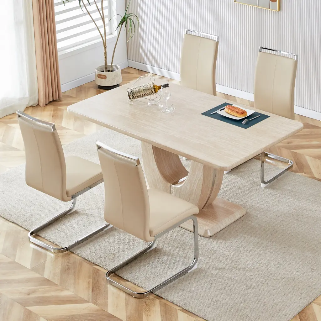 Table And Chair Set Modern Minimalist Premium MDF Rectangular Dining Table droom w-1151
