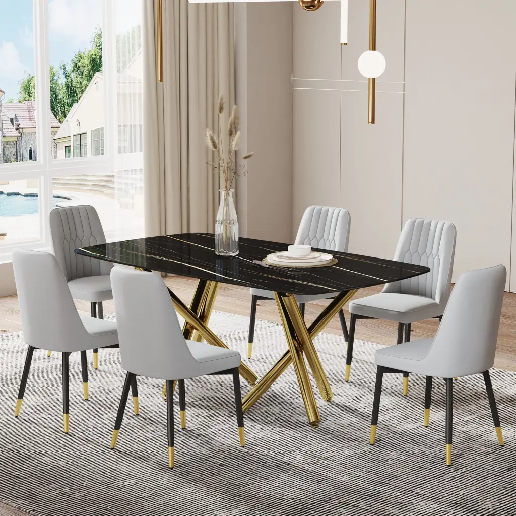 Large Modern Minimalist Rectangular Dining Table 0.39 Inch Imitation Marble Top droom w-1151