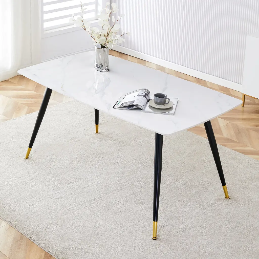 Modern Minimalist Dining Table White Imitation Marble Pattern Sintered Stone Top droom w-1151