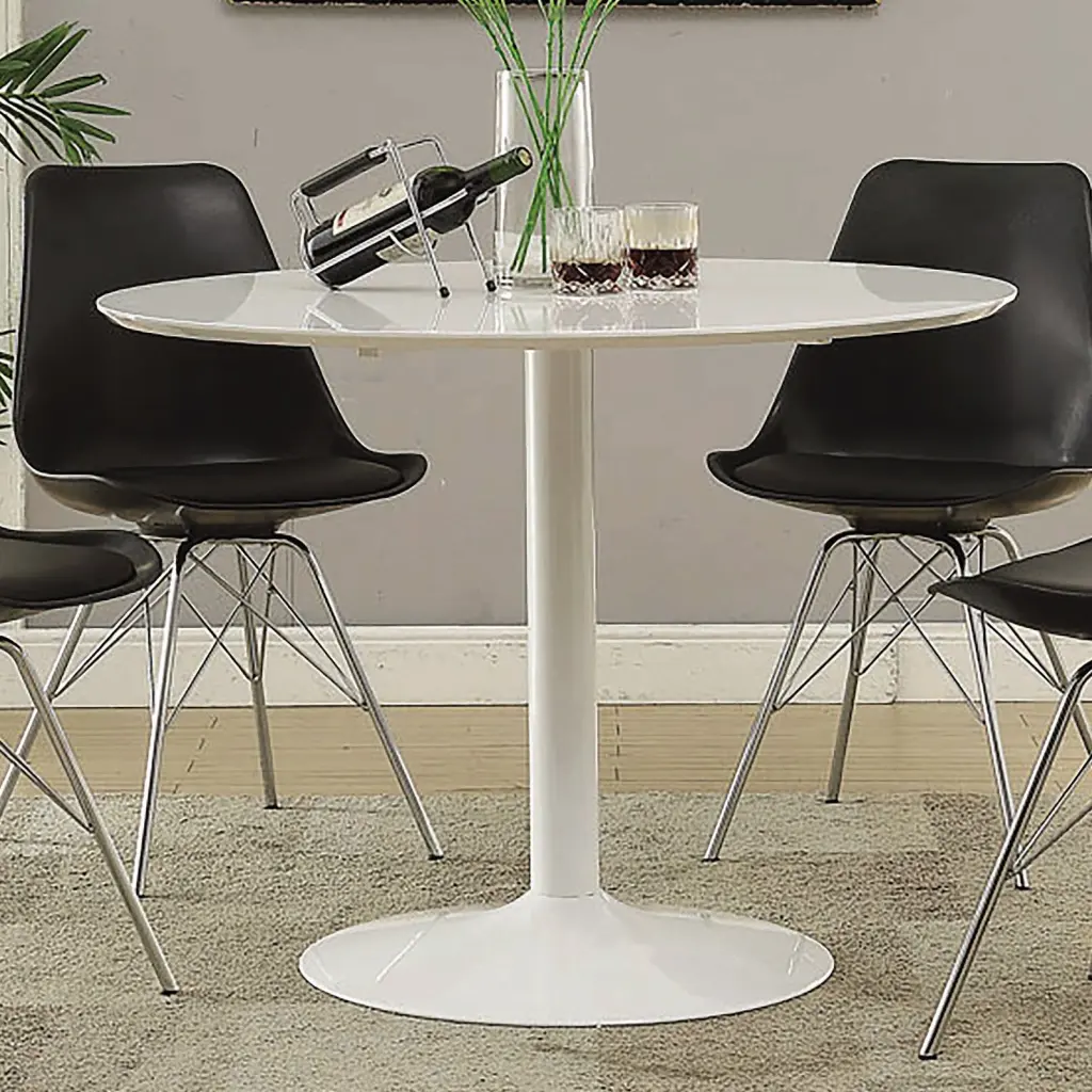 White Dining Table Metal Base Seats 4 Mid Century Modern furniture max