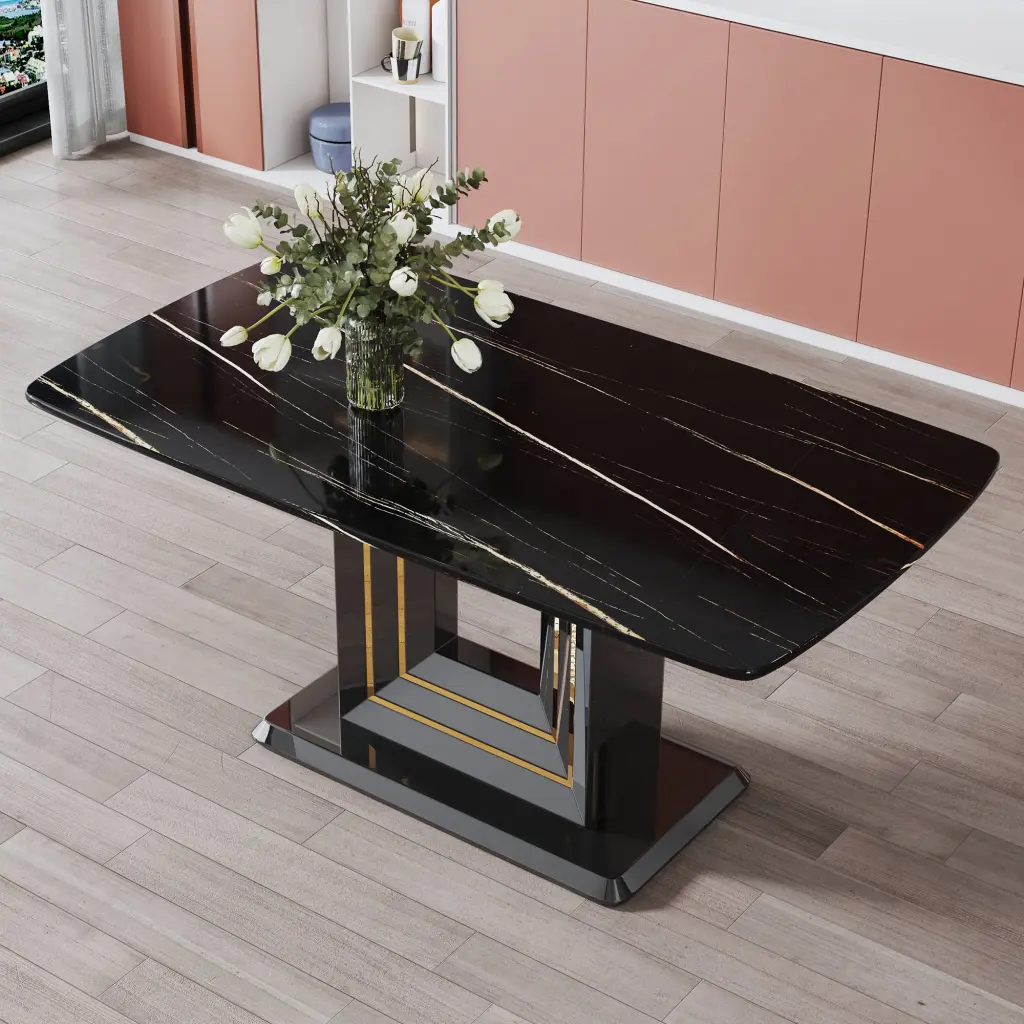 Dining Table Black Imitation Marble Pattern Desktop Black MDF Table Modern Kitchen Table rnb