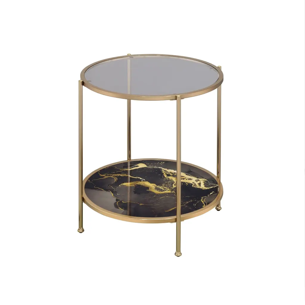 Fiorella End Table Glass Top Black Marble Paint and Gold Finish acme onsite store