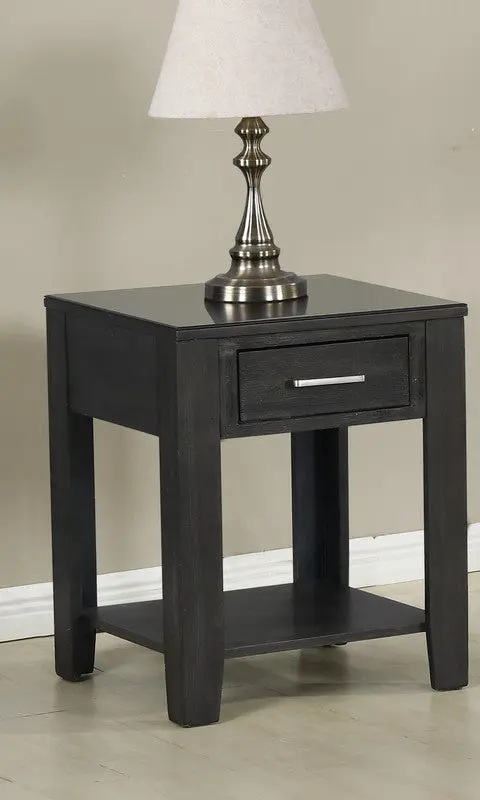 Bruno 20 Inch Ash Gray Wooden End Table Tempered Glass Top and Drawer lilola home