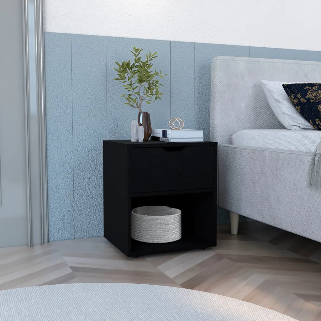 19.7 Inch High Nightstand End Table Open Shelf Black Particle Board depot e-shop