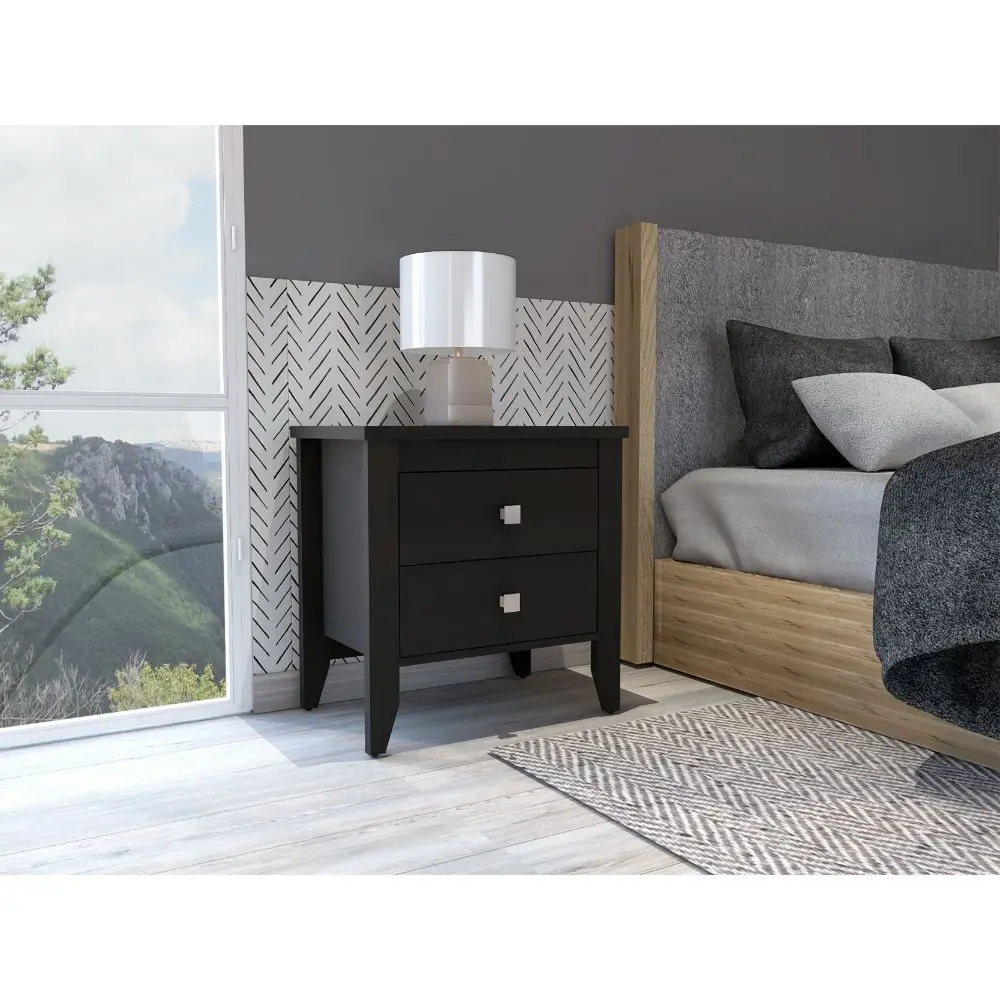 Breeze Four Legged Modern Bedroom Nightstand Two Drawers Black fm furniture