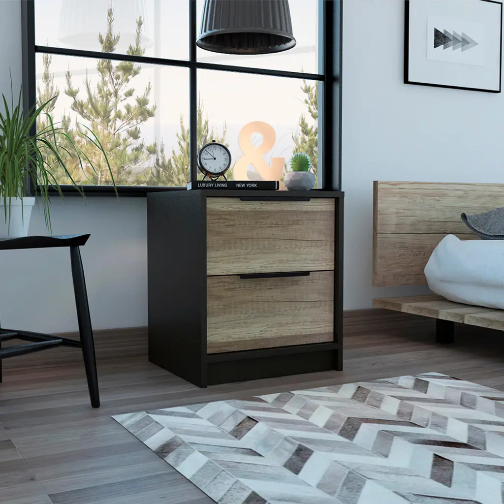 Kaia Nightstand Side Table Two Drawers and Metal Handle Black rta mubles colombia