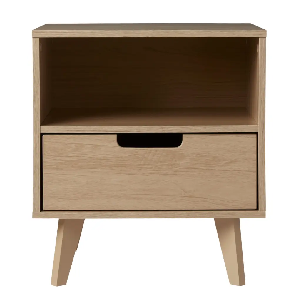 Modern 1 Drawer Nightstand Open Cubby Riviera Brown MDF walker edison