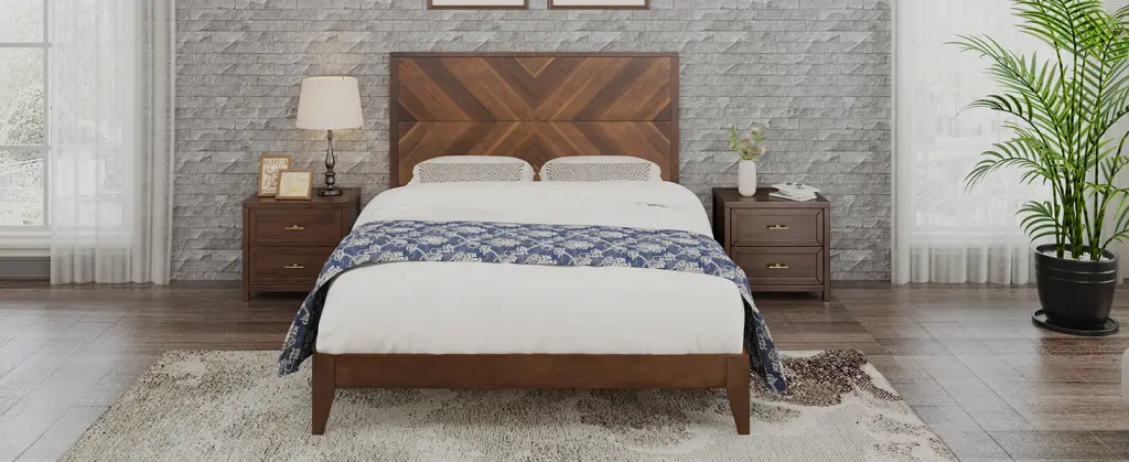 Mid Century Modern Platform Bed Wood Slat Support No Box Spring Needed bed best
