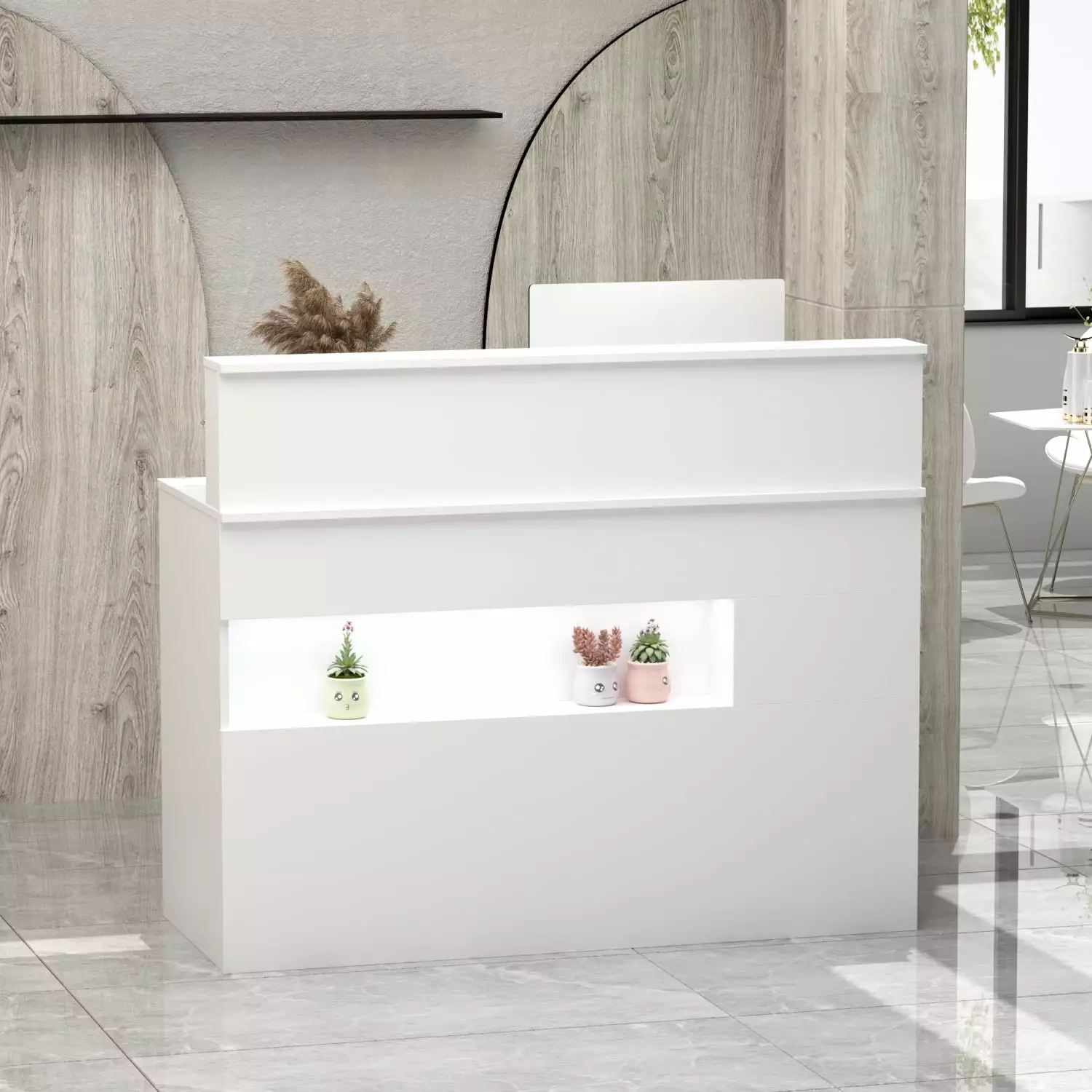 WIAWG Modern White Reception Desk Drawers and Lights 47.2 Inch Front Office Counter