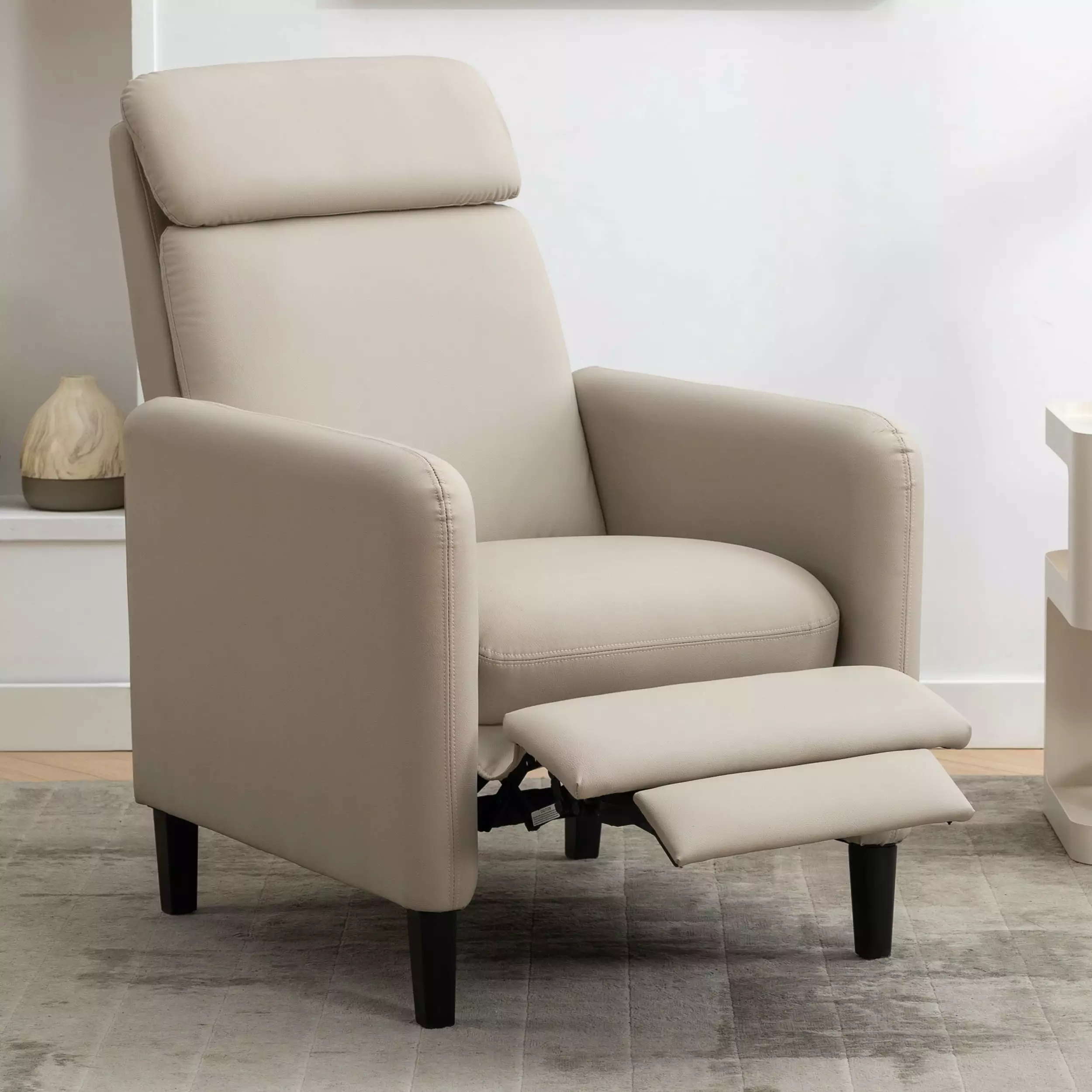 CoSoTower Modern Artistic Adjustable Recliner Chair Beige PU Leather