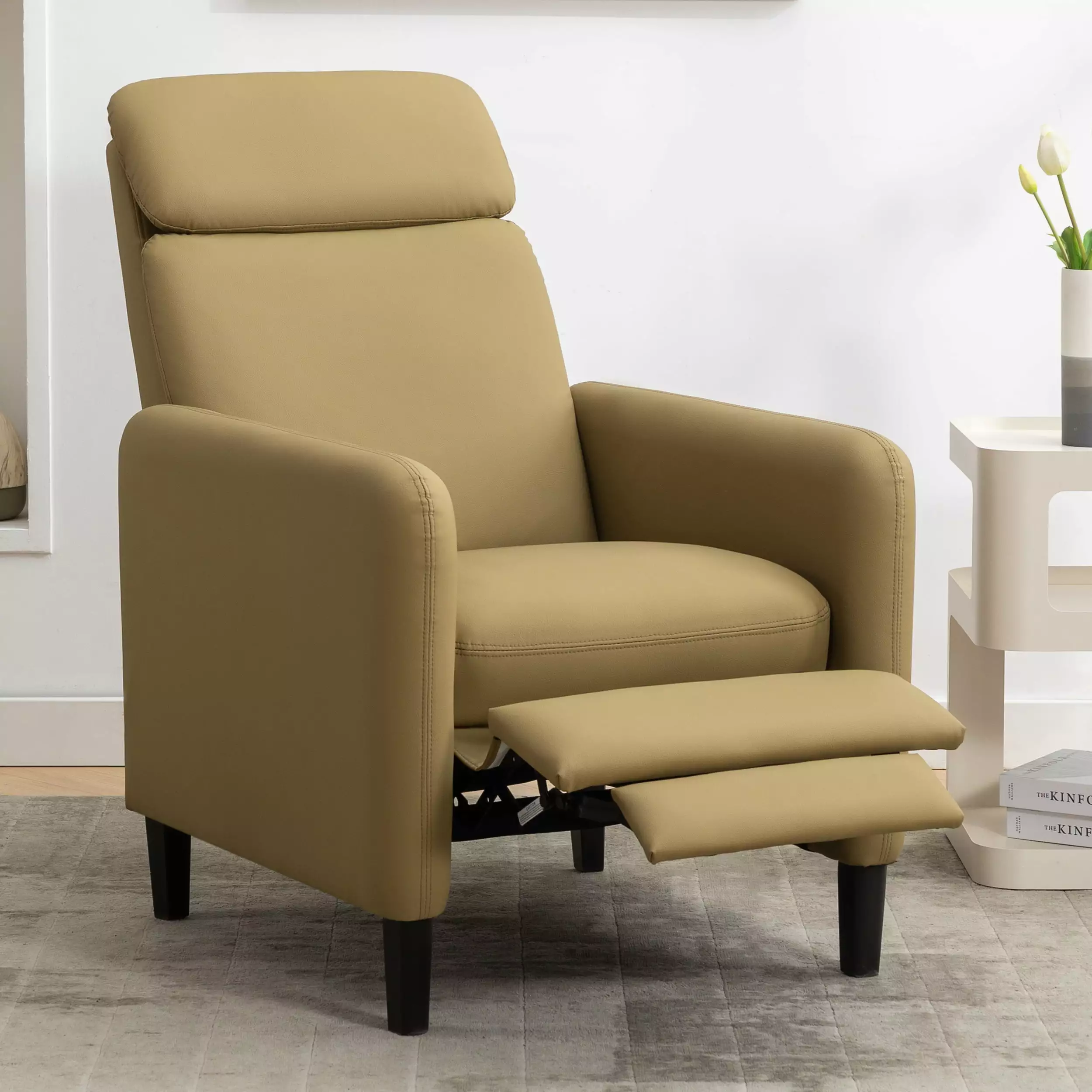 DeeHome Mustard Green PU Leather Adjustable Recliner Chair Living Room