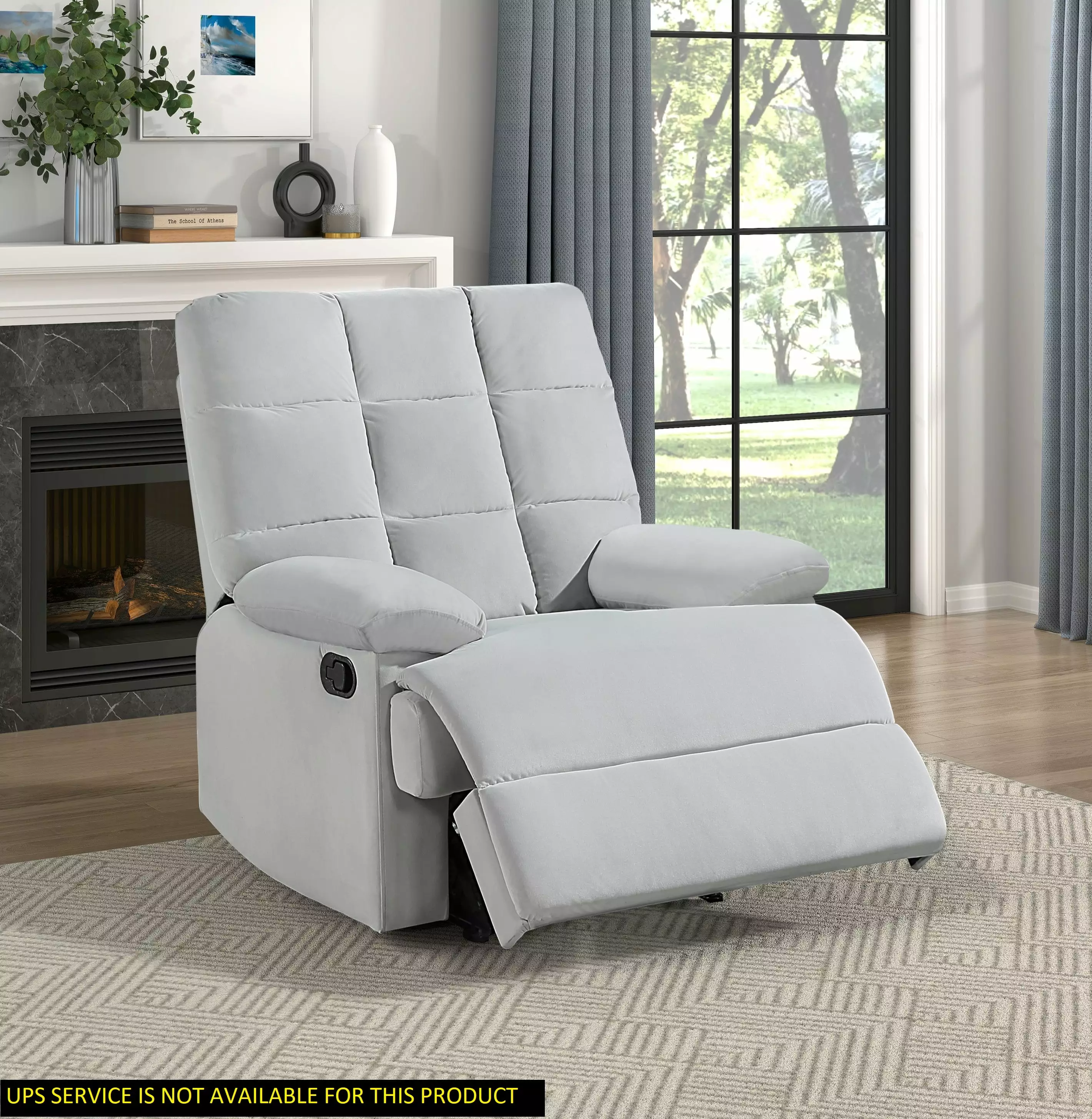DeeHome Reclining Chair Light Gray Velvet Upholstery Square Tufted Back