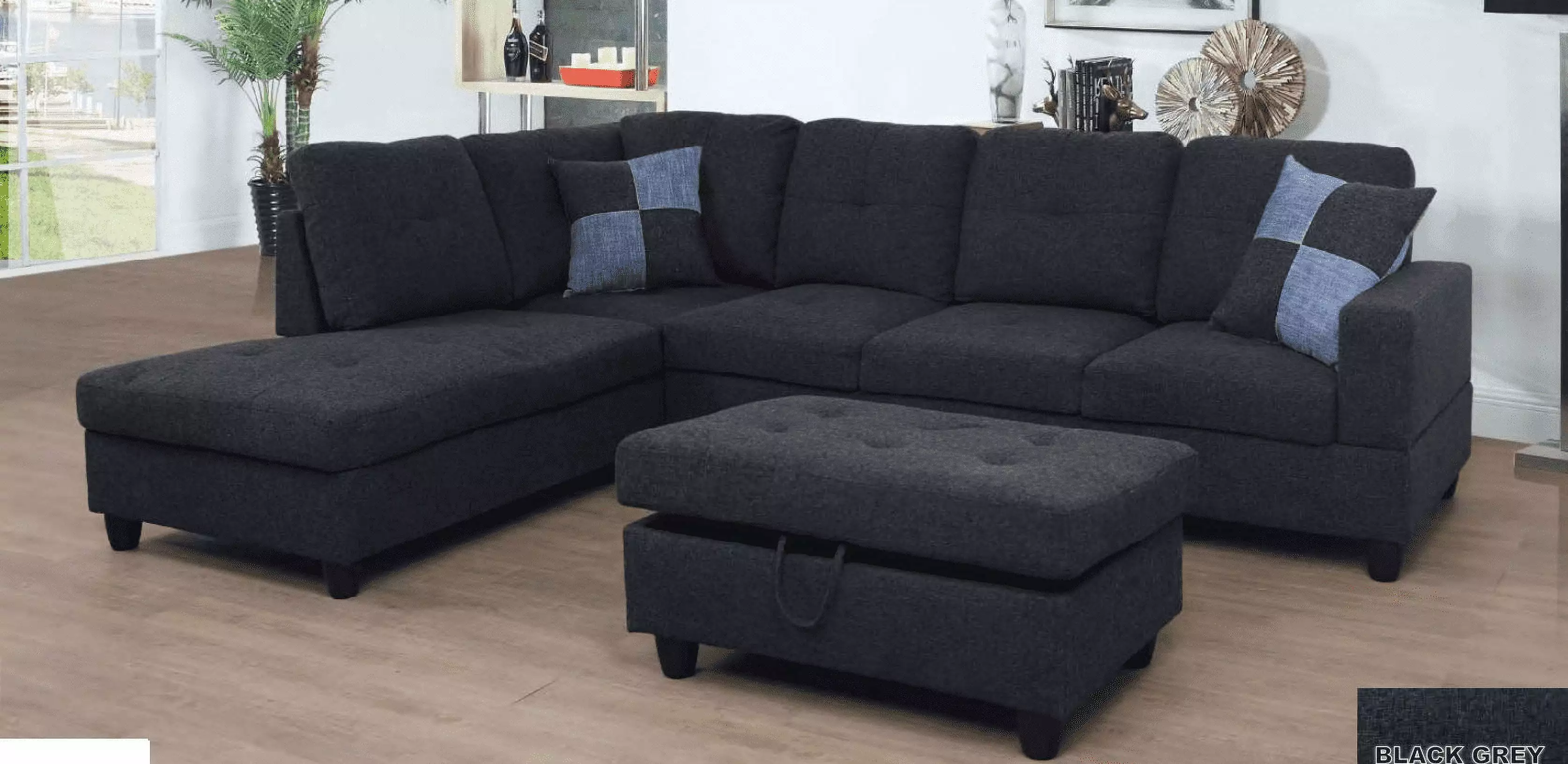 ULT Dark Gray Linen Sectional Sofa Left Facing Chaise Modern Living Room AYCP Furniture